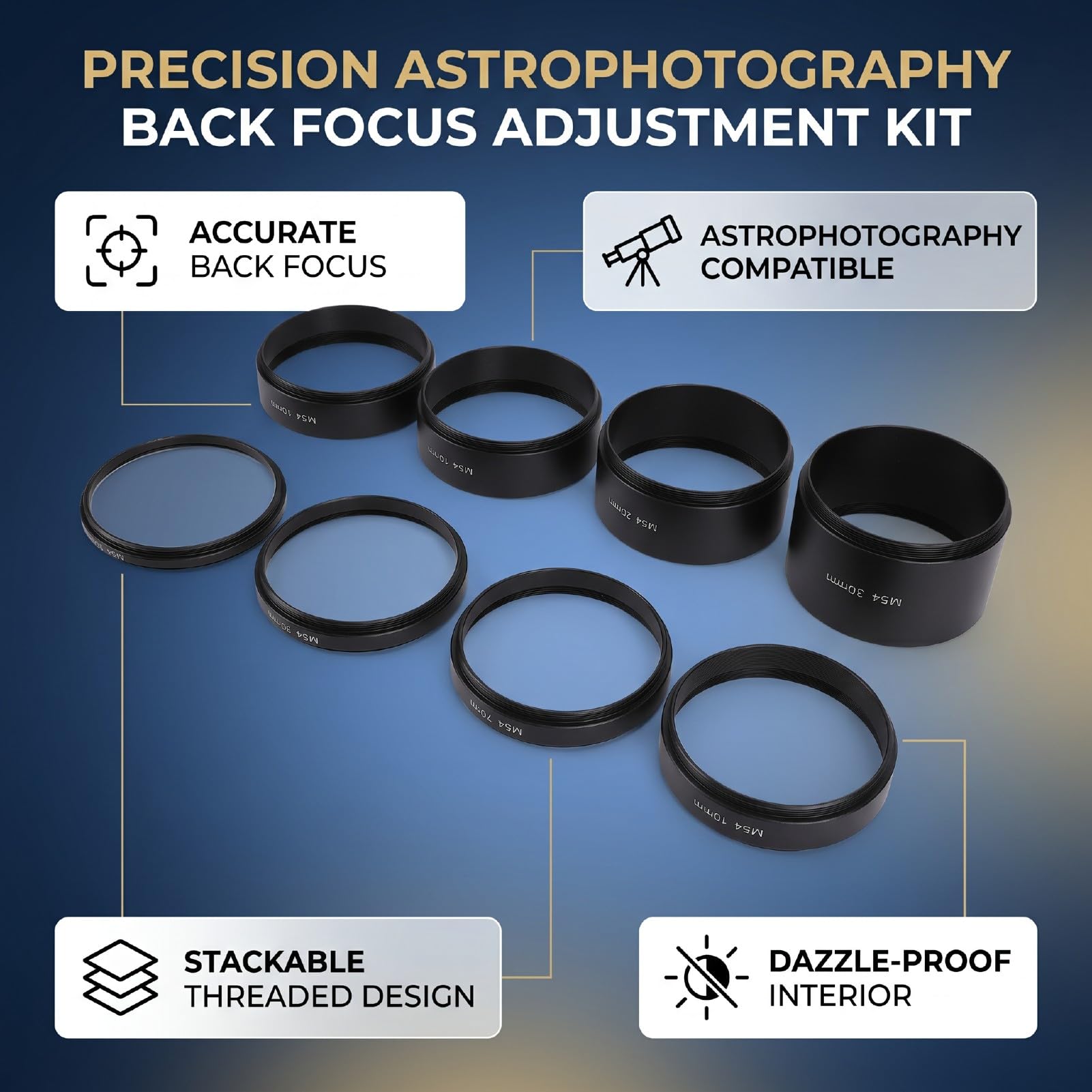 PUSOKEI M54x0.75 Tubo di estensione Set 3-30mm, Anelli distanziatori