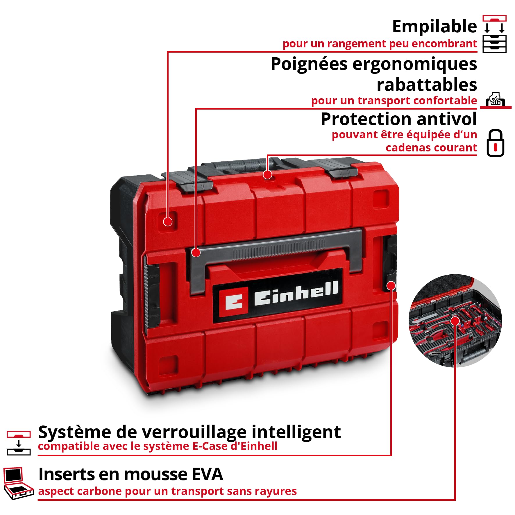 Original Einhell E-Case coffret à outils 24 pièces outils électricien (testé IEC 60900, set de pinces, set de tournevis, jeu de douilles, cliquet réversible, testeur de phase, coffret système)