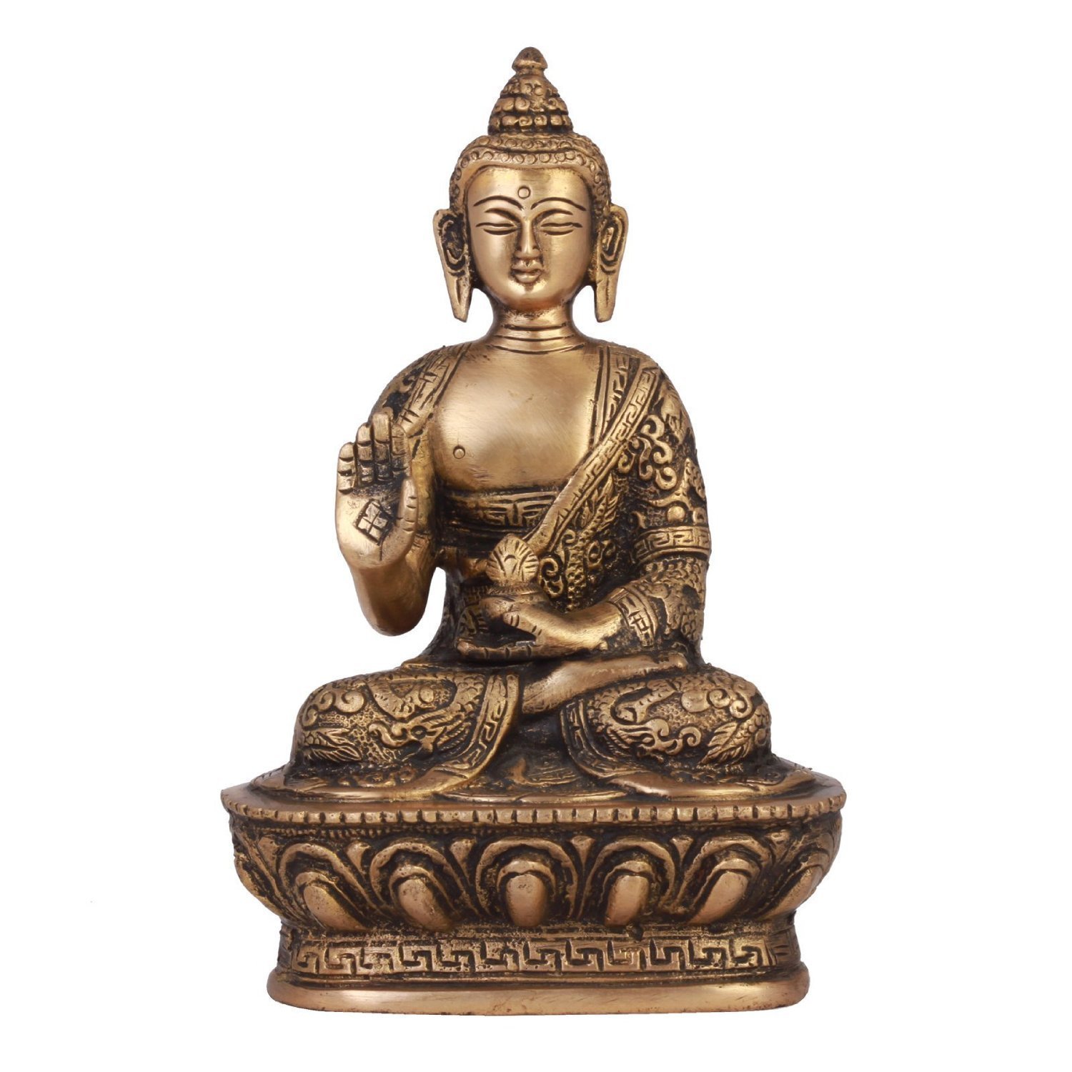Svarup Brass Buddha Idol Statue Tibetan Buddhist Décor Height 7 Inch Weight 1 Kg Gold Color