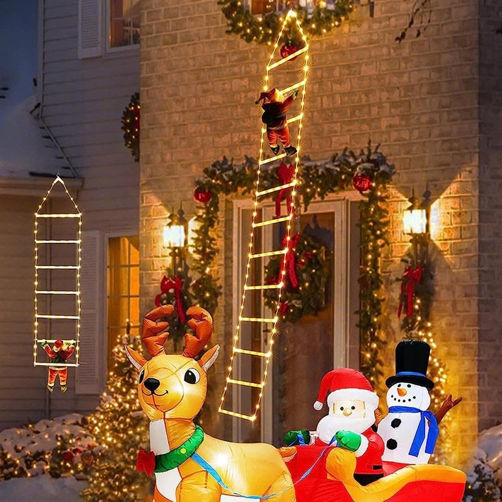 MONZANA® Babbo Natale con LED sulla Scala XXL 240cm Addobbi Natalizi Luminosi Interni ed Esterni Decorazioni Natalizie