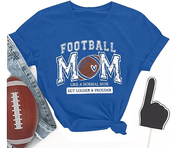 Football Mom Shirt Women Game Day Shirts Funny Football Season T-Shirt Gameday Casual Short Sleeve Tops - X-Large - Blue-1