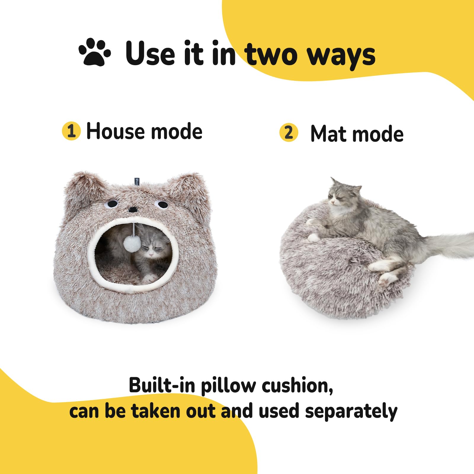CATISM Cat Cave Bed - Washable Sleeping Place for Cats Plush Pet Cat Pillow House Cushion Fluffy Kitten Puppy Cuddly Bed Pet Bed - Image 2