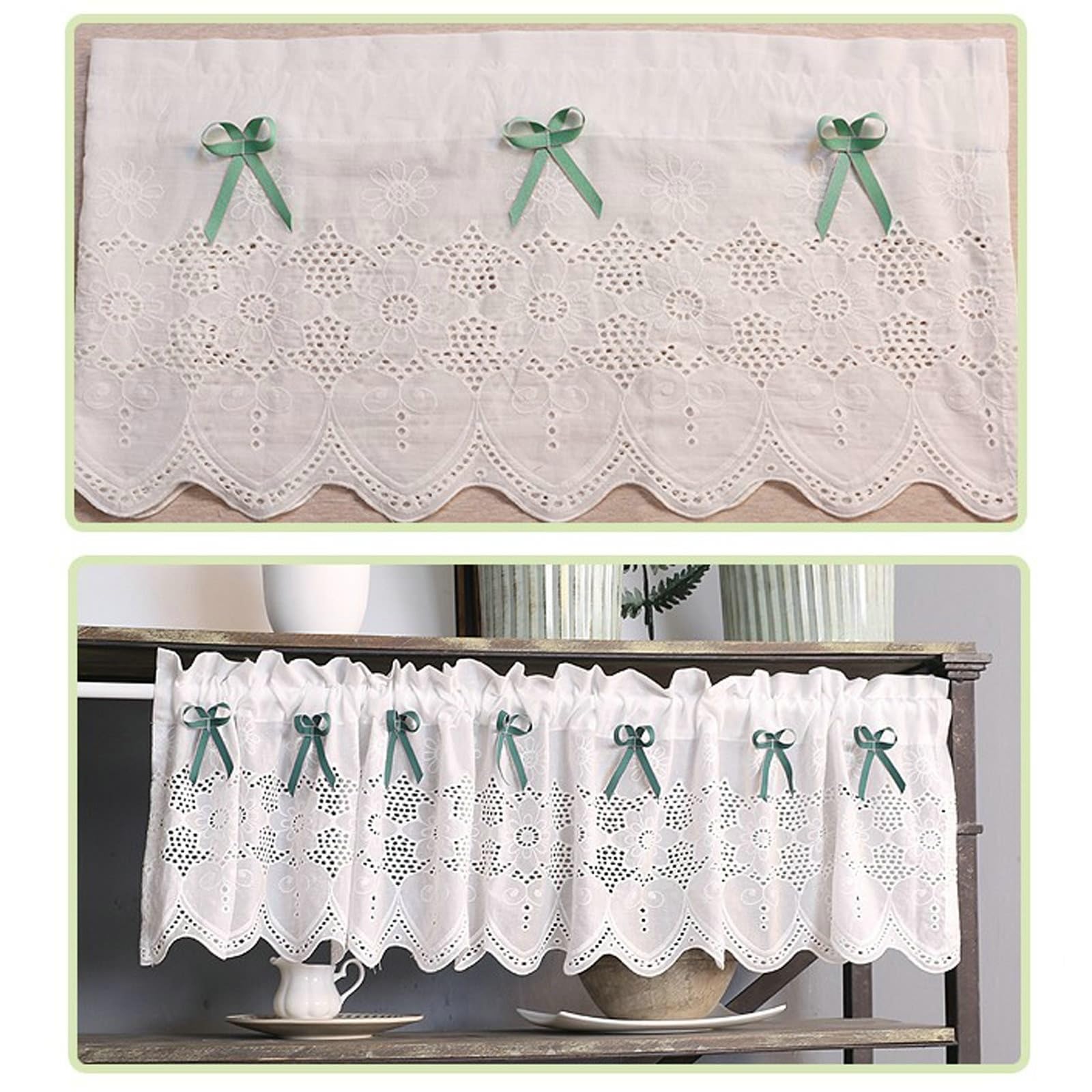 Wycian Tenda per Finestra Bagno Tende Corte Blu Anatra Verde 1 Tende Cotone e Lino Ricamo con Fiocchi 150L X 55H Cm Premium Classic Aggiornamento 3.0