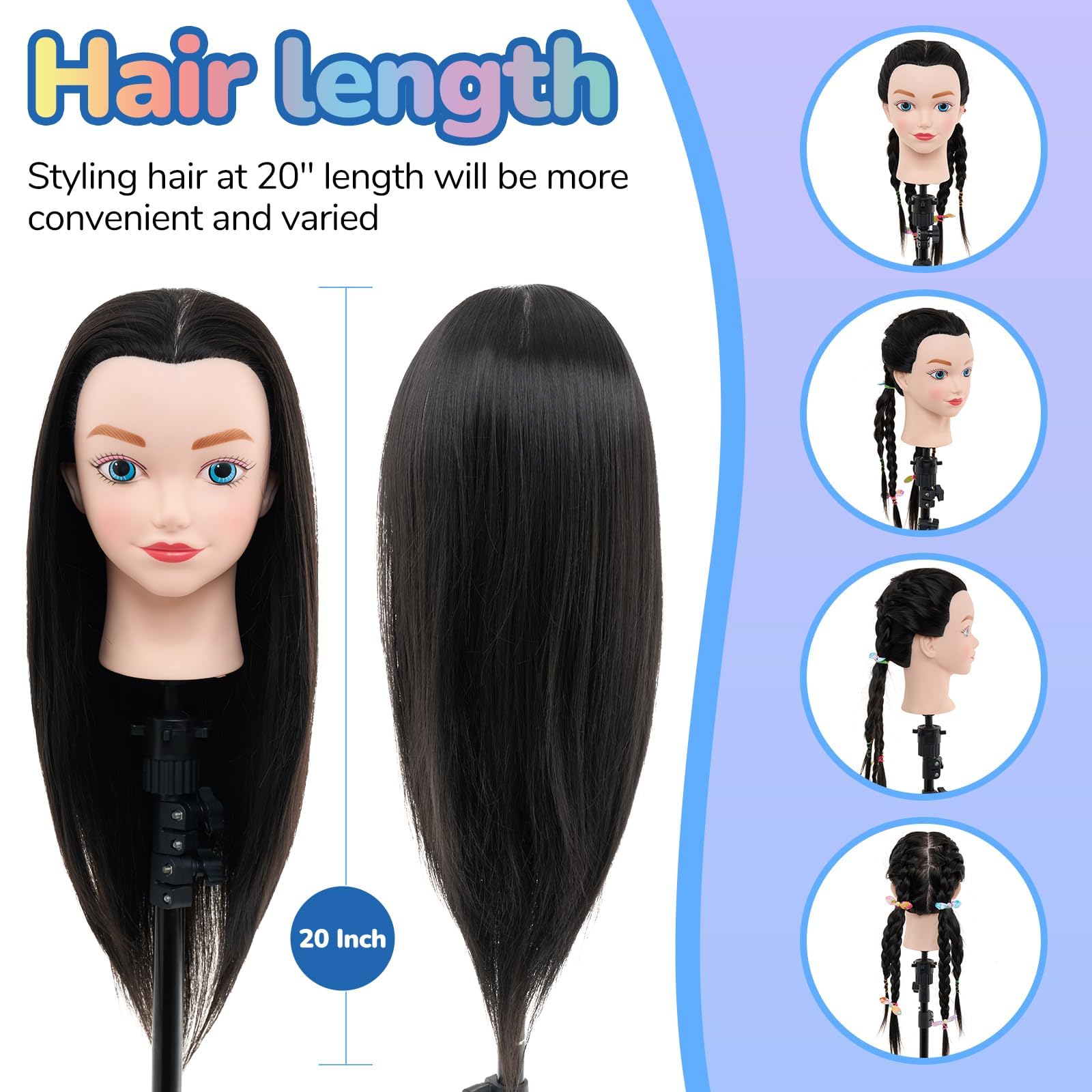Neverland 20" Testa Studio Parrucchiere Fibra Sintetica per Parrucca con Morsetto DIY Hair Styling Tools