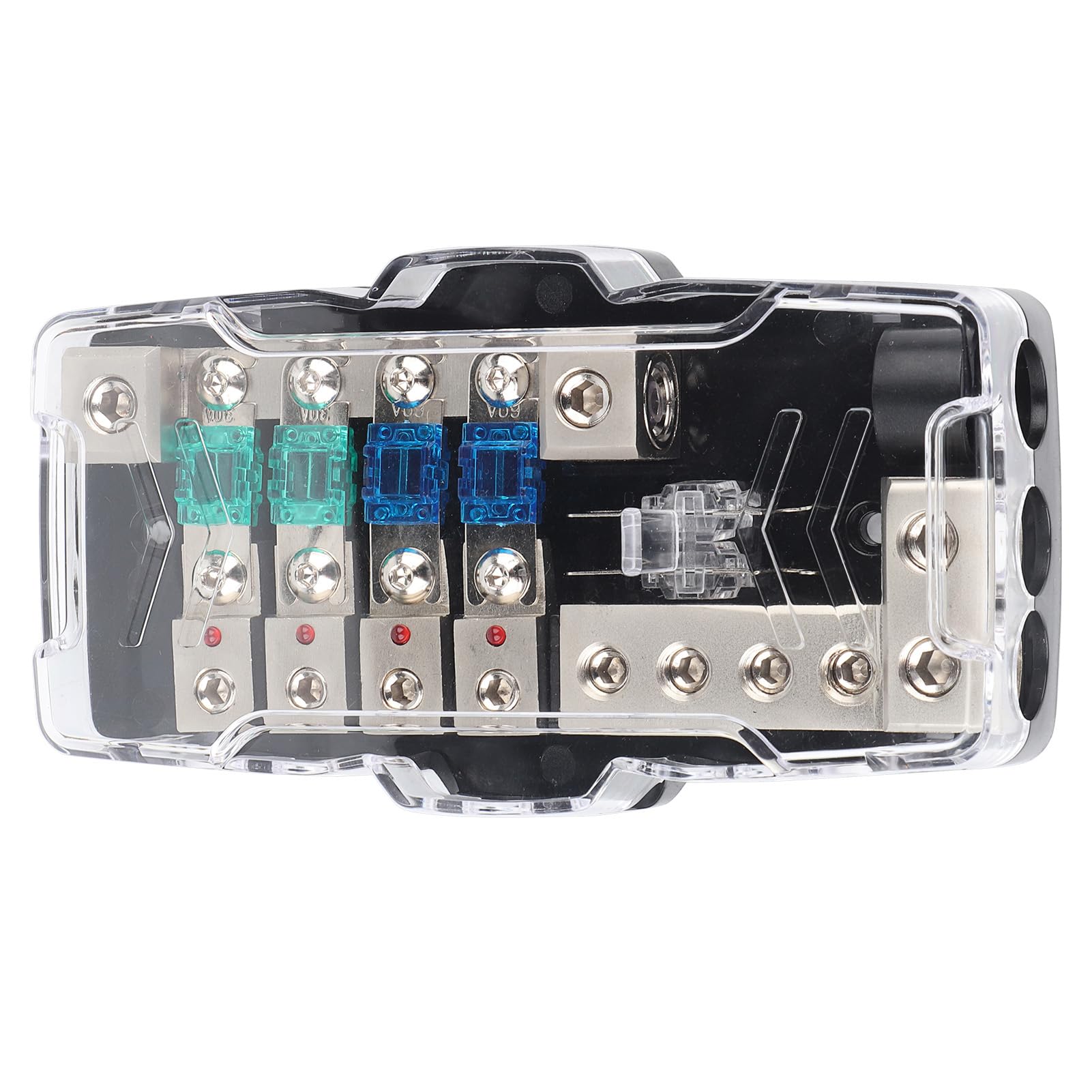 KooingTech Fuse Box, Trailer Junction Box, MultiFunctional 4 Way Distribution Holder with LED for SUV ATV UTV