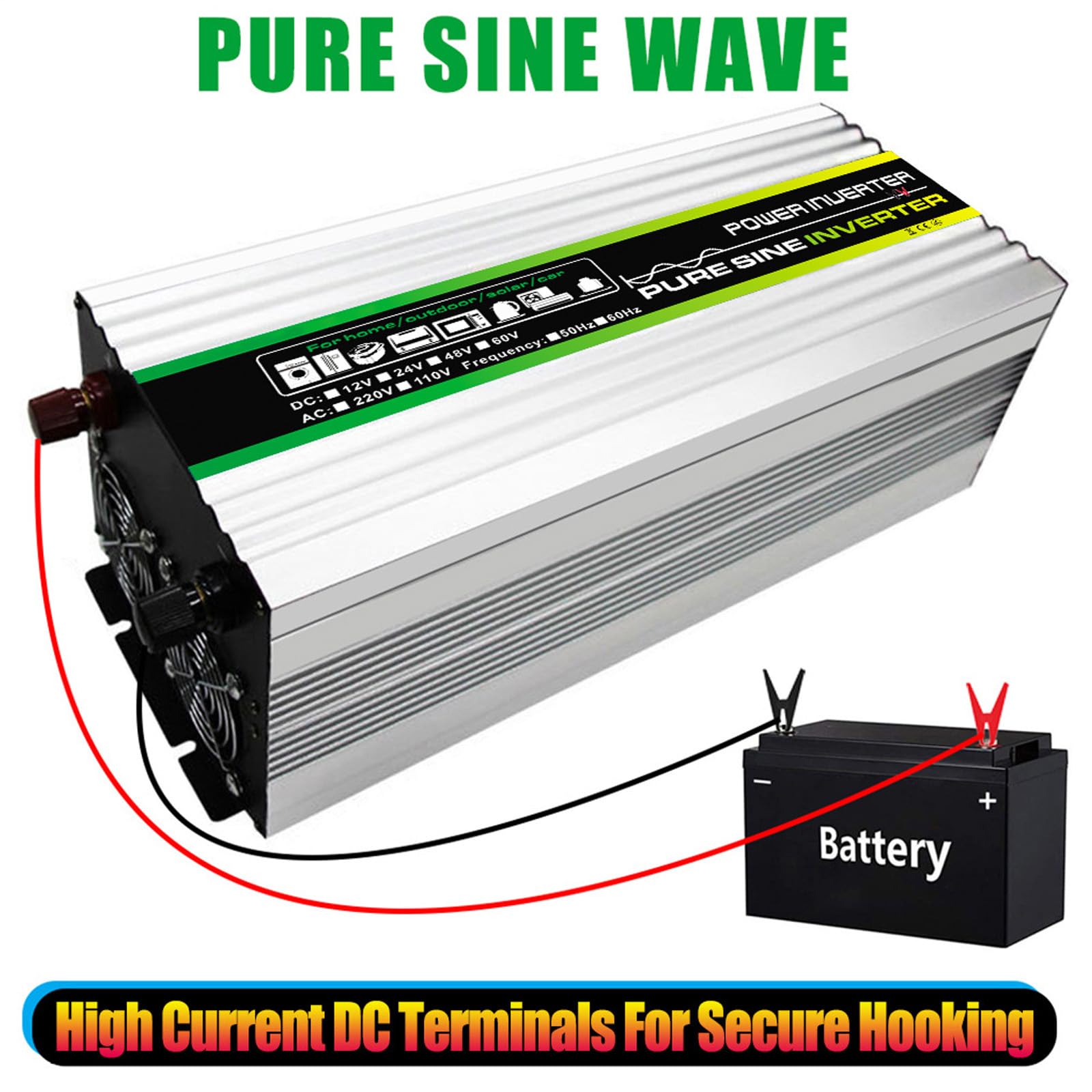 Falownik 3000W Przetwornice Samochodowe Do Pojazdów Ciężarówka Z Portem ładowania USB,Przetwornica 12V/24V/48V/60V Na 220V Przetwornica Z Gniazdami Prądu Przemiennego Inwerter(Size:60V)