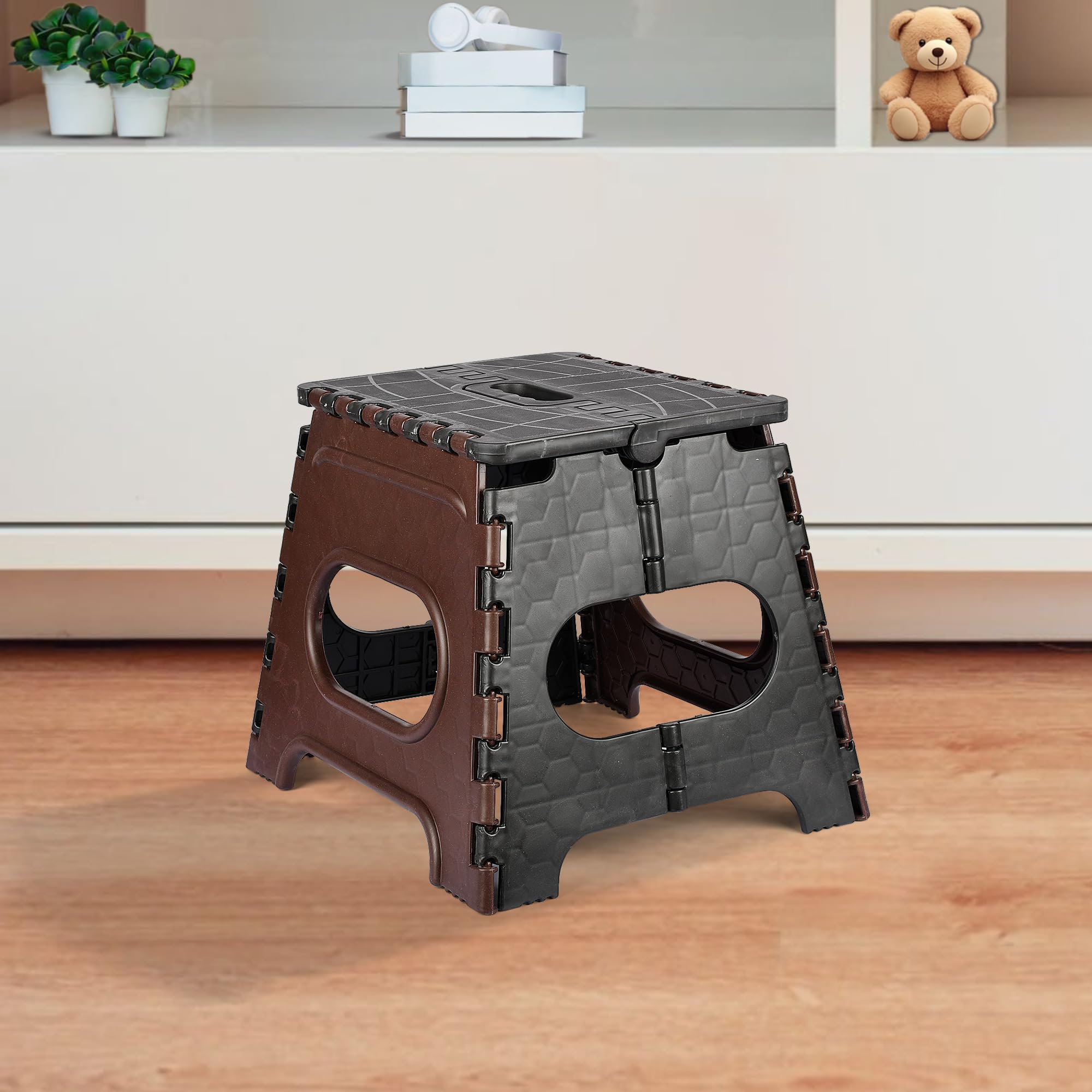 Kuber Industries Stool | Foldable Stool | Collapsible Camping Chair | Stool for Outdoor-Fishing-Hiking-Gardening-Travel | Portable Stool | Multipurpose Sitting Stool | Small | Brown & Black-image-28
