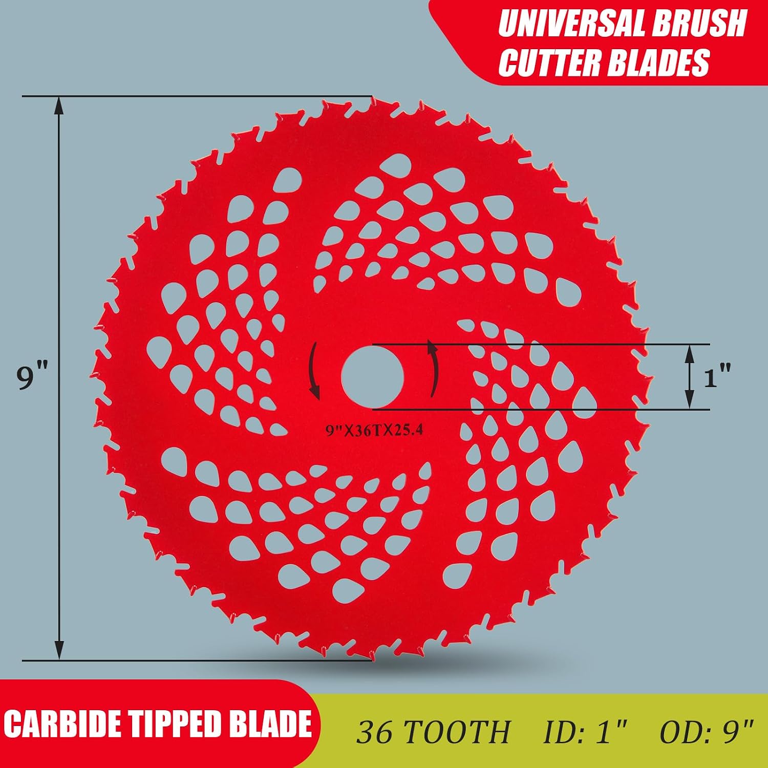 Brush Cutter Blade for Weedeater, 9" x 36 Teeth Carbide Tipped Blades with Universal Adapter Kit for Cutter, Weed Eater, Trimmer Brush Cutter Blade(2 Pack)