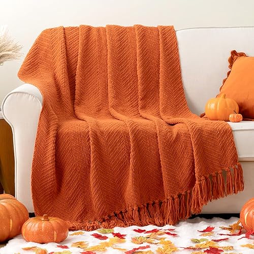 Miniatura 3 de BATTILO HOME Manta naranja quemada para sofá, manta de Halloween para decoración del hogar, decoración de otoño para cama, sofá y sala de estar, 50