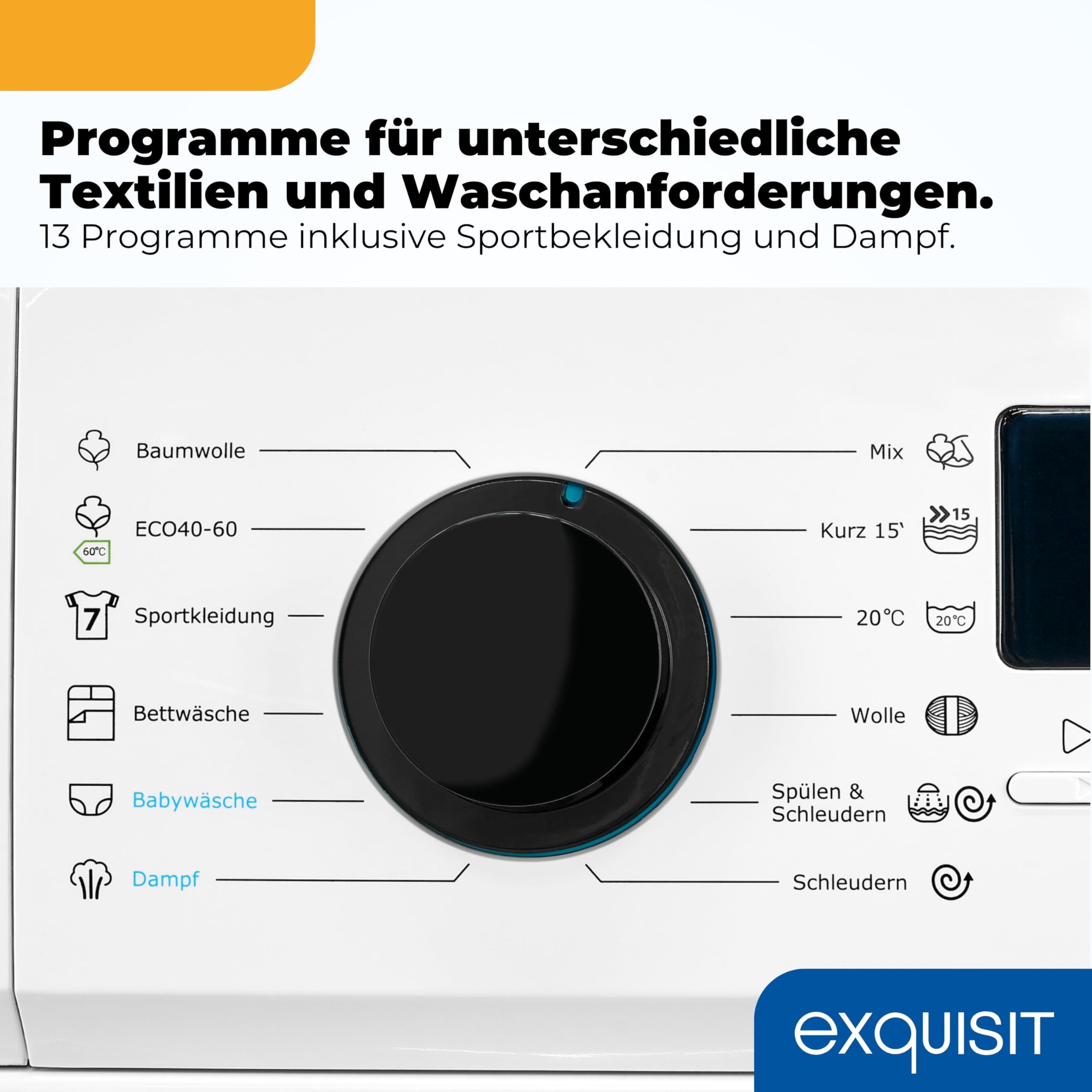 Exquisit Waschmaschine 8 kg, Energieklasse A, 1400 U/Min, 13 Programme | Frontlader mit Startzeitvorwahl, Kindersicherung, Invertermotor – ideal für Familien ab 4 Personen