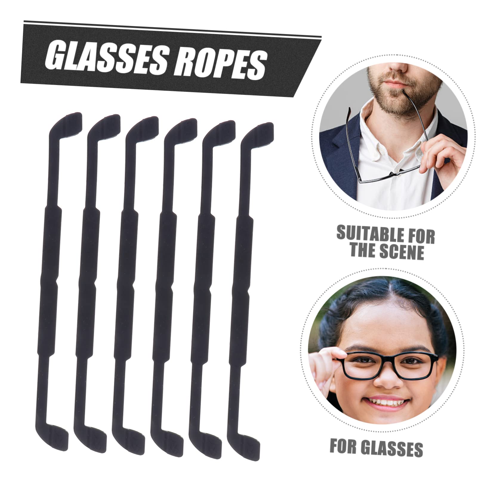 IWOWHERO Elastic Glasses Hanging Ropes 6 Pack Silicone Non-slip Straps Glasses Hanging Ropes for Sports Running and Fitness