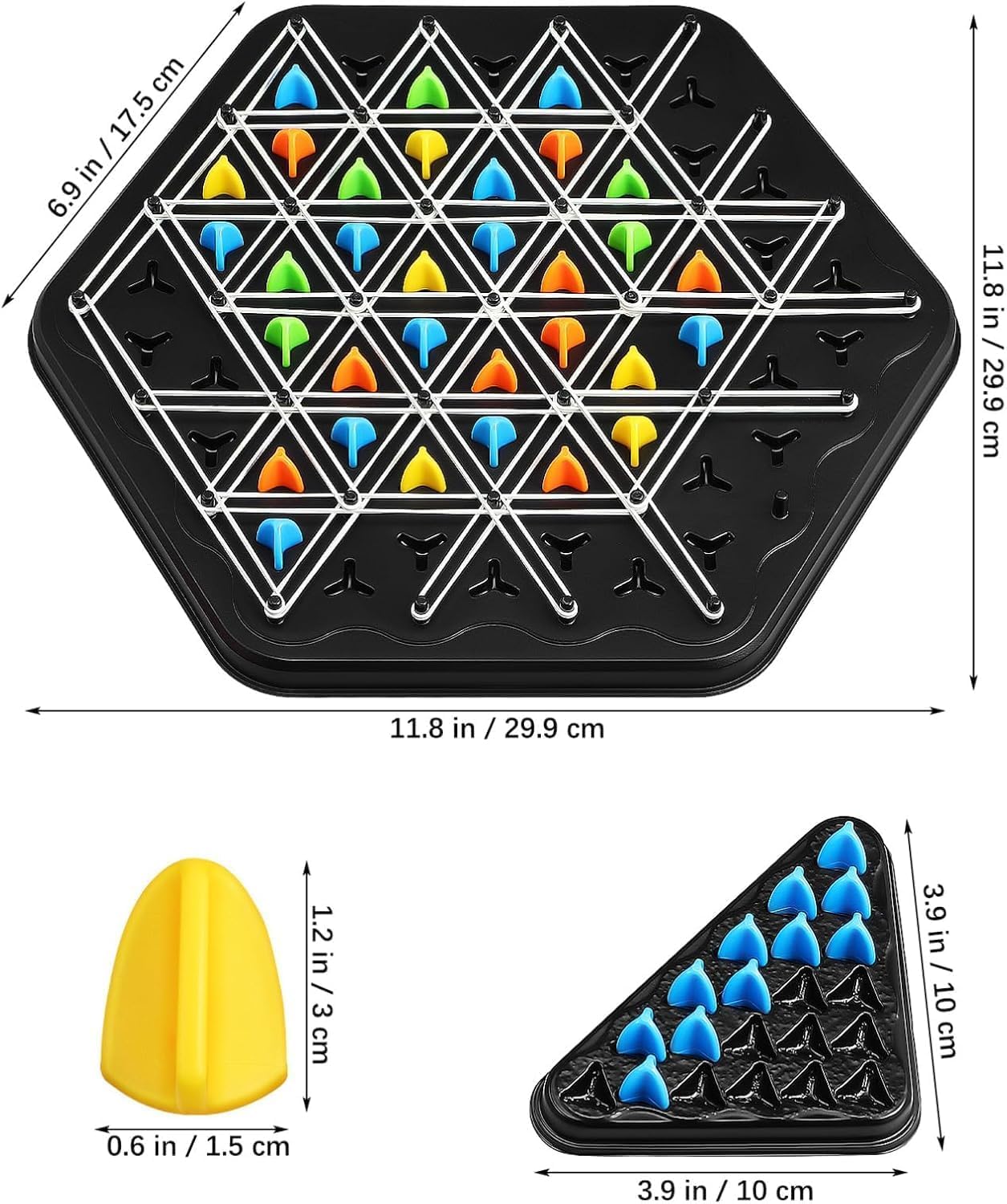 S2B BROTHERS Chain Triangle ChessGame Board Games for Kids Adults Family Fun Night Chess Set Triangle Rubber Band Game Chain Board Chess Puzzle Interactive Brain Teaser Game 2 to 4 Players (Medium) 1