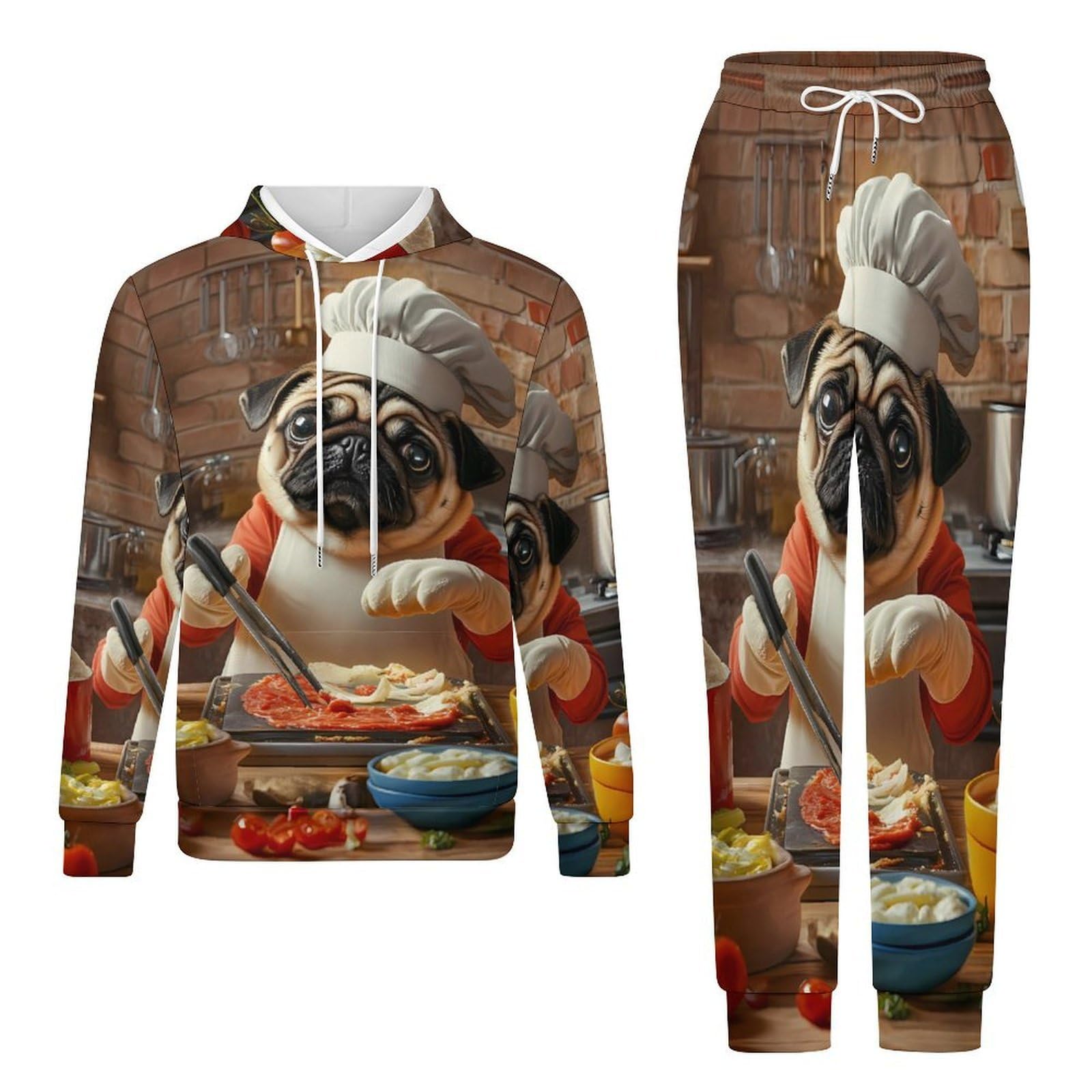 Pug Dog Chef Cooking Tuta Unisex Allentato Tuta Tuta Casual Pullover Felpa con Cappuccio Comfort 2 Pezzi Felpa Abiti
