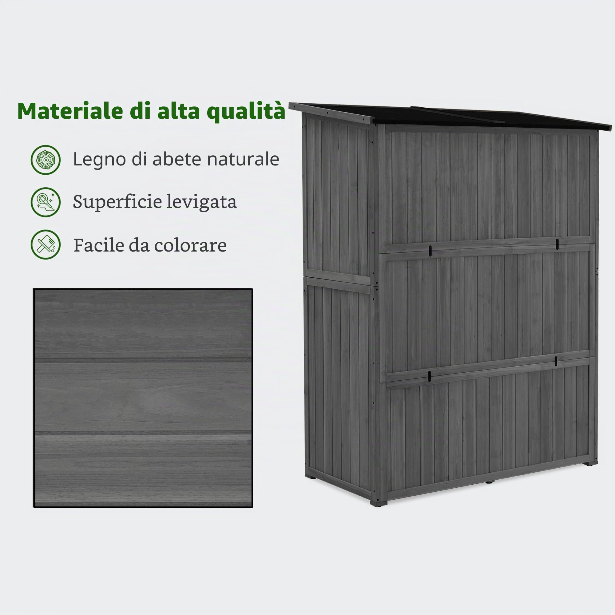 M MCombo armadio da giardino in legno, casetta da giardino piccola resistente alle intemperie, casetta per attrezzi da esterno, per area esterna balcone terrazza, 59×127×168 cm, 0912-F (grigio)