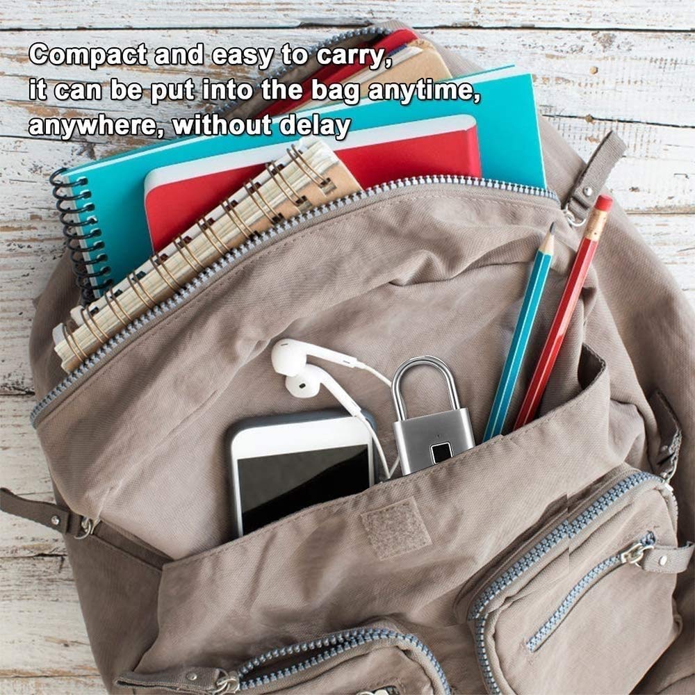 Candado sin llave con huella dactilar, Candado de huella digital con carga USB IP66 for puerta, maleta, mochila, bicicleta