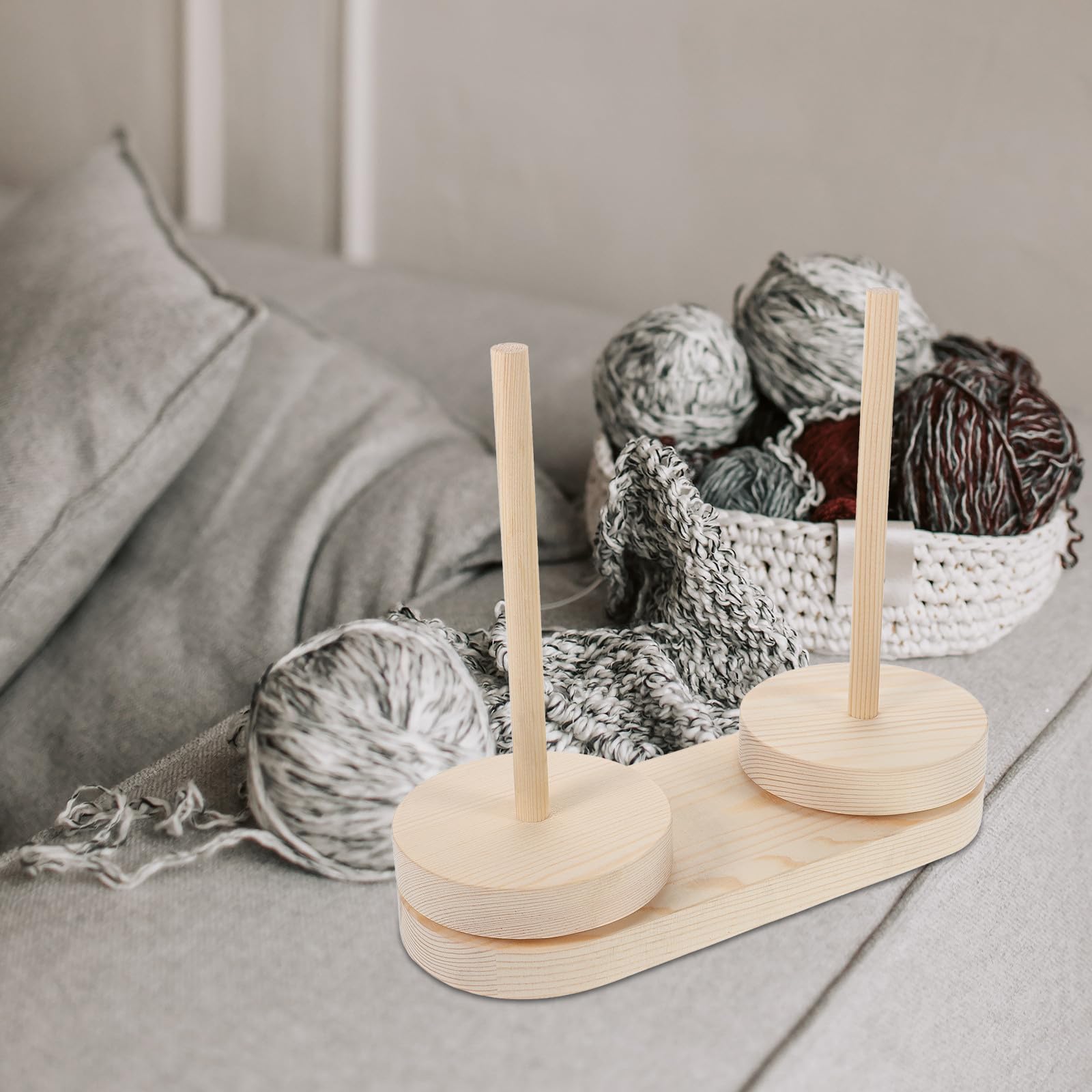 SHINEOFI Porta Filati in Legno Beige Rotante per Ricamo e Cucito Domestico