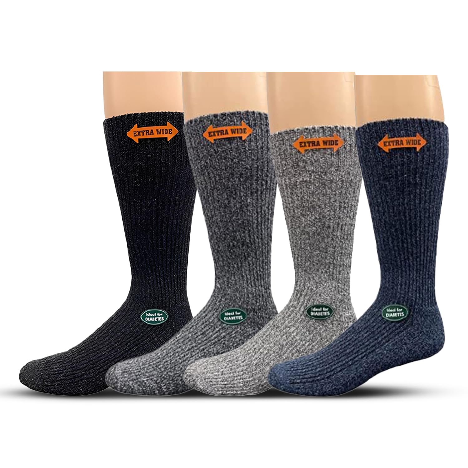 Wool Diabetic Men’s Socks - Non-Binding, Crew Socks for Sensitive Feet - Cushioned Sole for Comfort