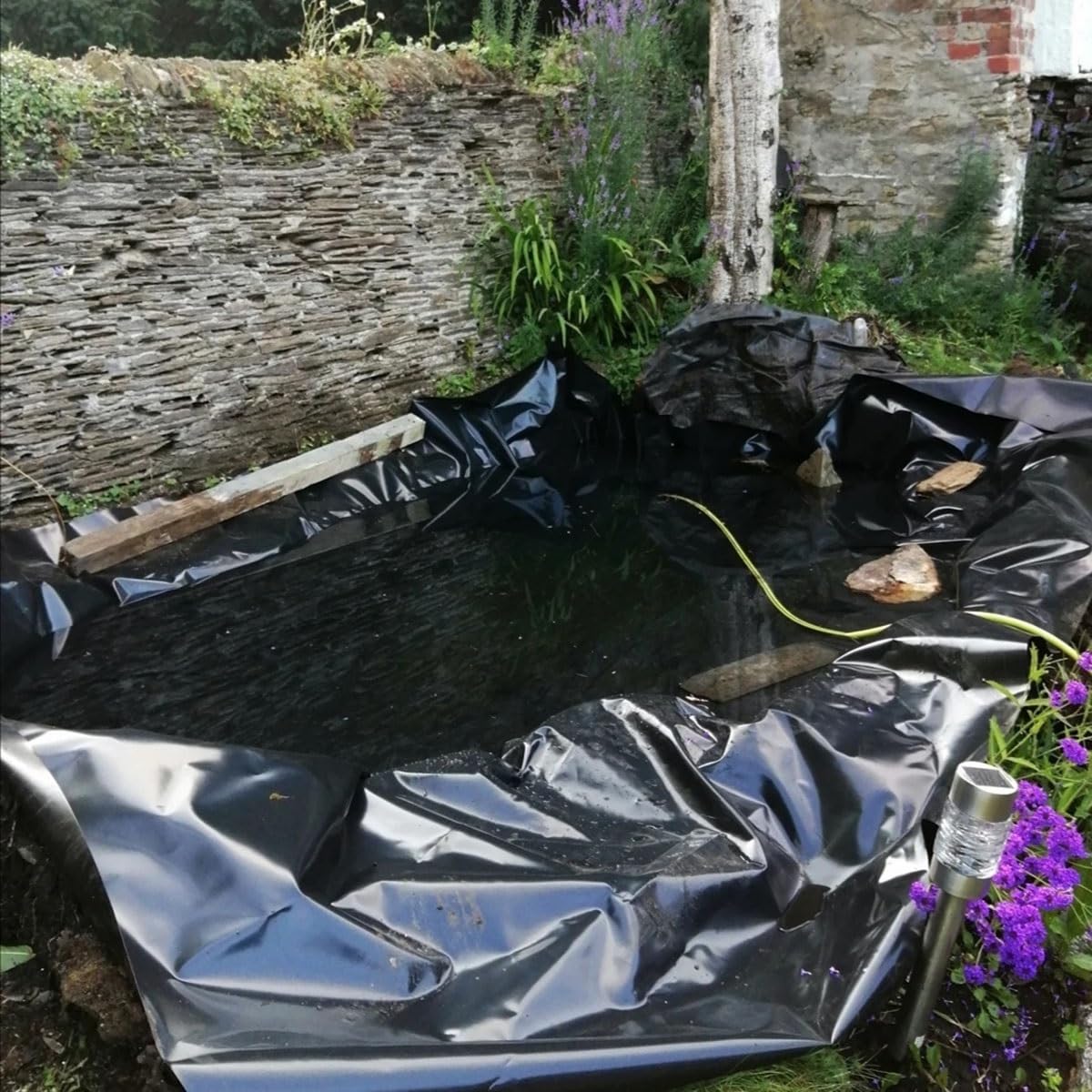 Rivestimento flessibile per laghetto, 1,5 x 2 m, 4 x 6 m, 5 x 8 m, 6 x 12 m, 10 x 15 m, 0,12 mm, resistente, impermeabile, nero, per giardino, laghetti, giochi d'acqua e piante acquatiche (1,5 x 8 m)