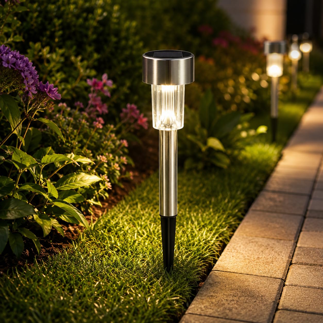Sagiux Solar Pathway Garden Lights, Stainless Steel, Waterproof, Auto Sensor, 30 cm (5)-picture-11