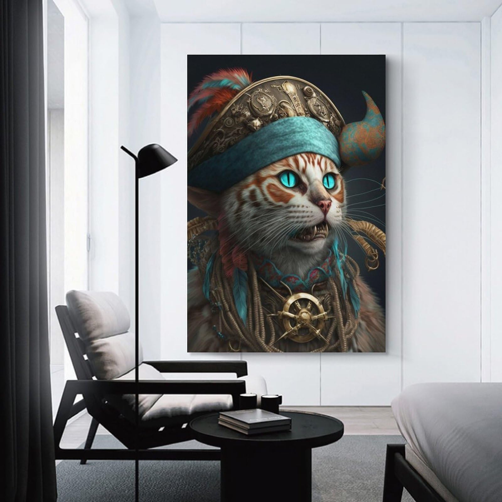 Junmoney Canvas Wall Art Pirate Cat, 20x30inch(50x75cm), for New Homes, Bedrooms Or Workspaces, Canvas Artwork with Gifting Potential