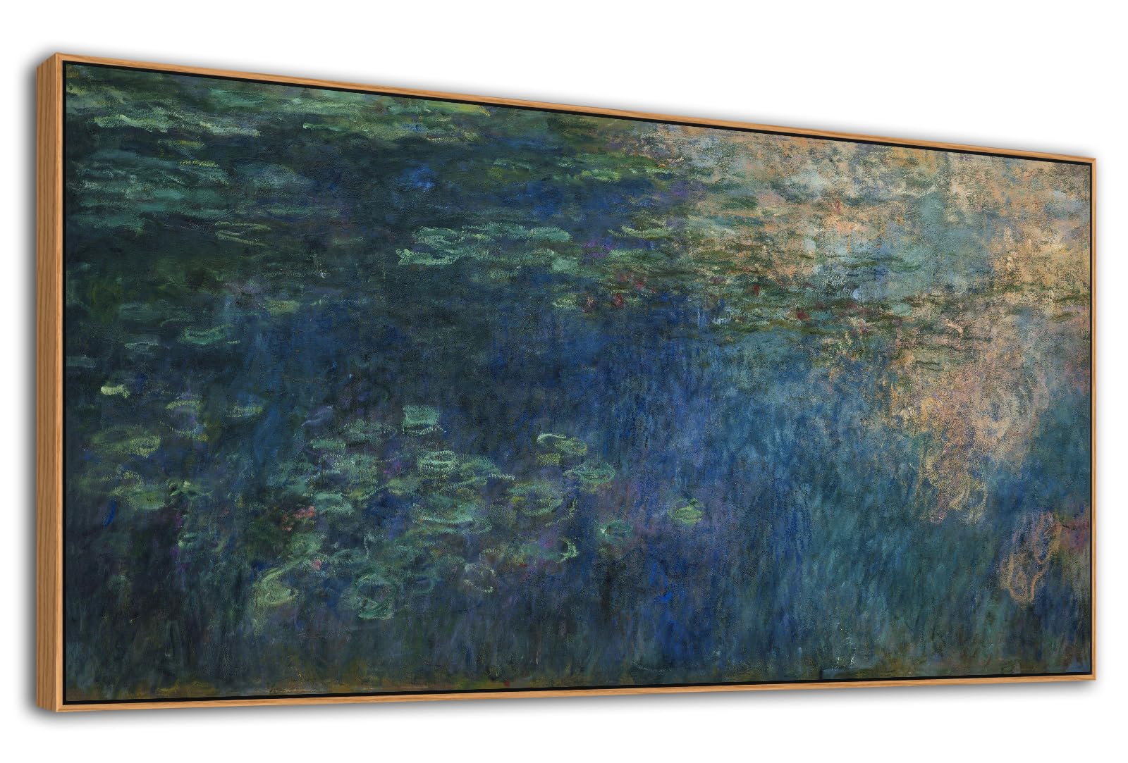 Large Framed Wall Art Decor - Water Lilies by Claude Monet Fine Art Reproduction Garden Canvas Prints Masterpiece Artwork Wall Art Decor Aesthetic for Bedroom Bathroom Home Office Decoration 24" X 48"