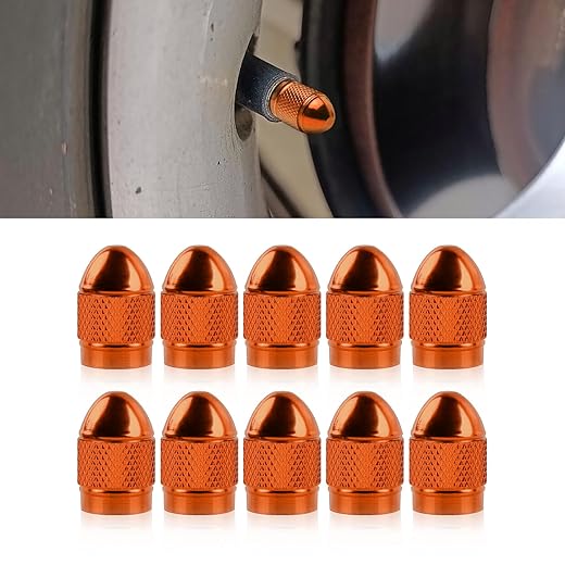 5 Pcs Car Tire Valve Stem Caps, Bullet Style Polished Aluminum Tire Valve Stem Caps, Universal for Car Truck Motorcycle SUV and Bike (Orange1)