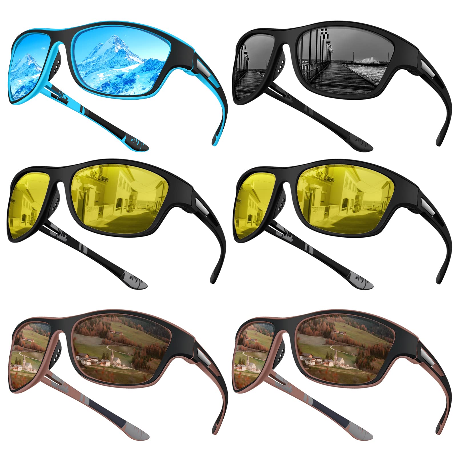 WFEANG Polarized Sports Sunglasses Bulk of 6pack for Men Women Fishing