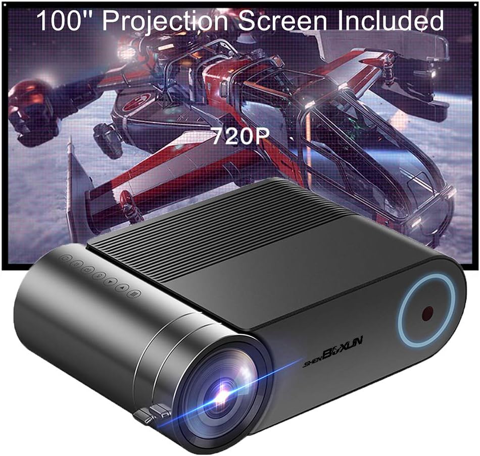 Shenboxun Mini LED LCD Projector Full Color Max 130'' Mini Portable 1080P Home Cinema Theater Multimedia Projector Support HD PC USB HDMI AV VGA for Video Movie Child Games Entertainment