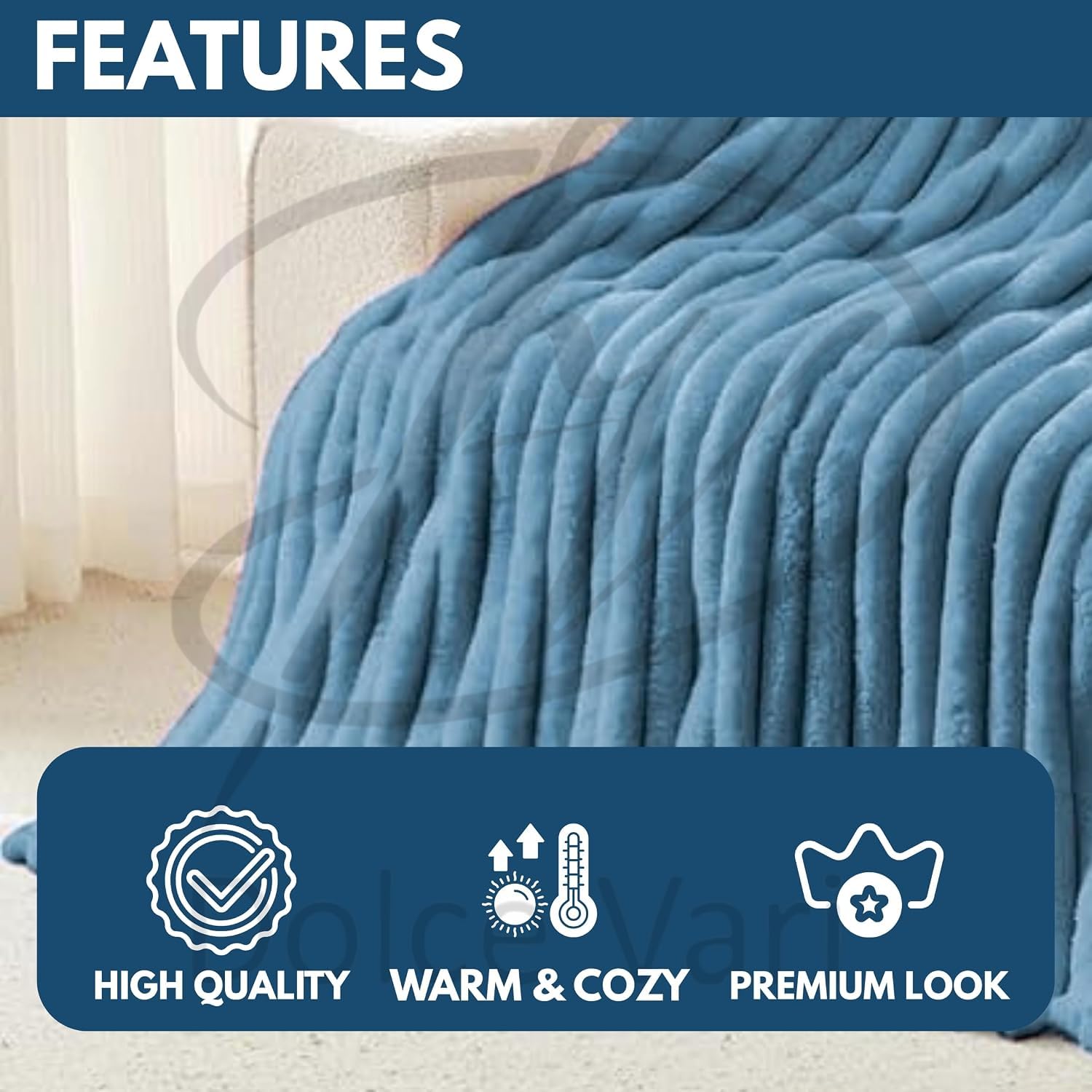 Dolce Vari Fleece Throw Blanket for Sofa or Bed Chunky Rib Popcorn Waffle Design, Soft Warm Cosy Blanket Throw - Image 3