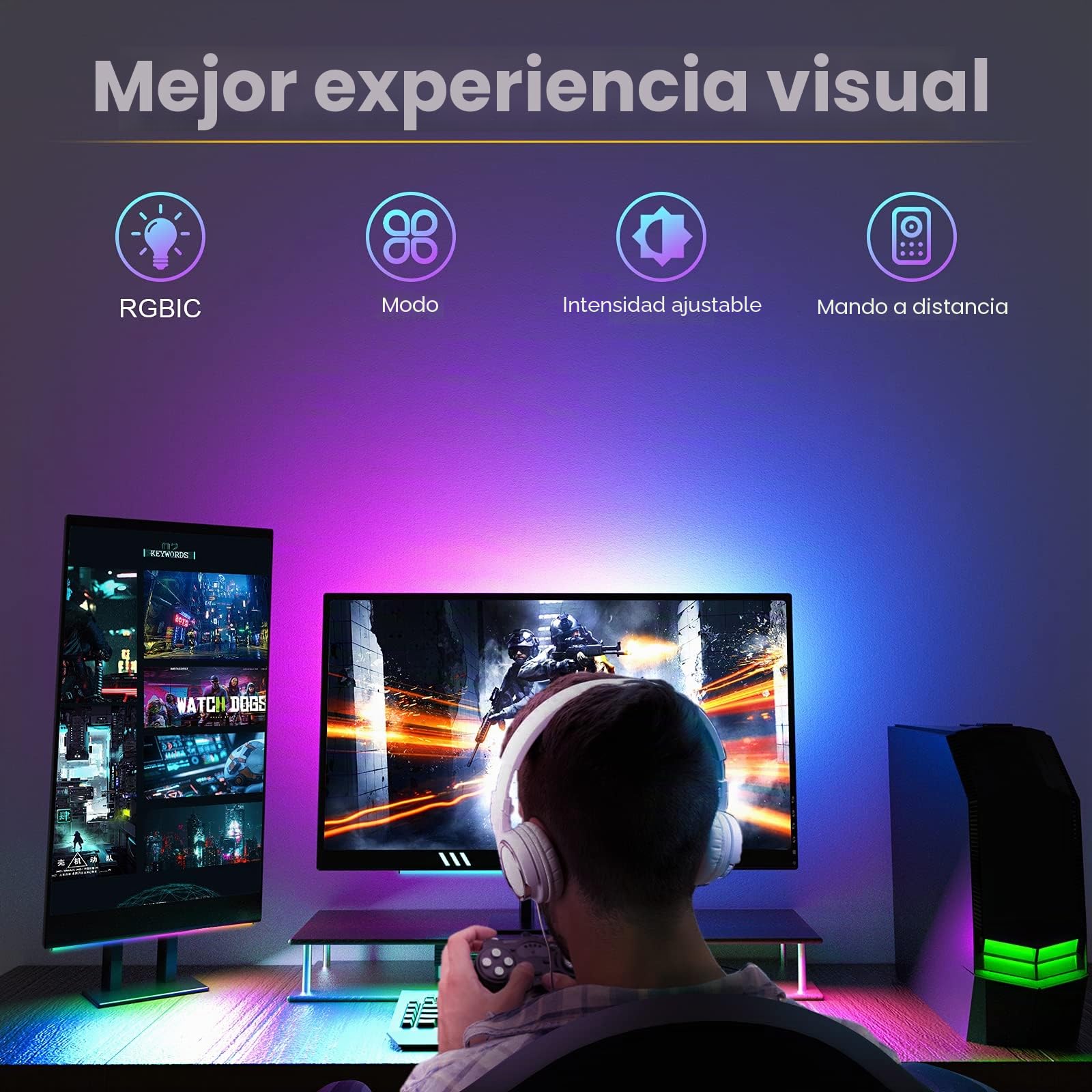 WILLED Barras de luz con Remoto, RGB Luces Gaming, 5V USB Barra de luz para debajo del Monitor, Retroiluminación de TV para Decoración de Habitaciones, Lámpara Gaming con 15 modos y Escena Arcoíris
