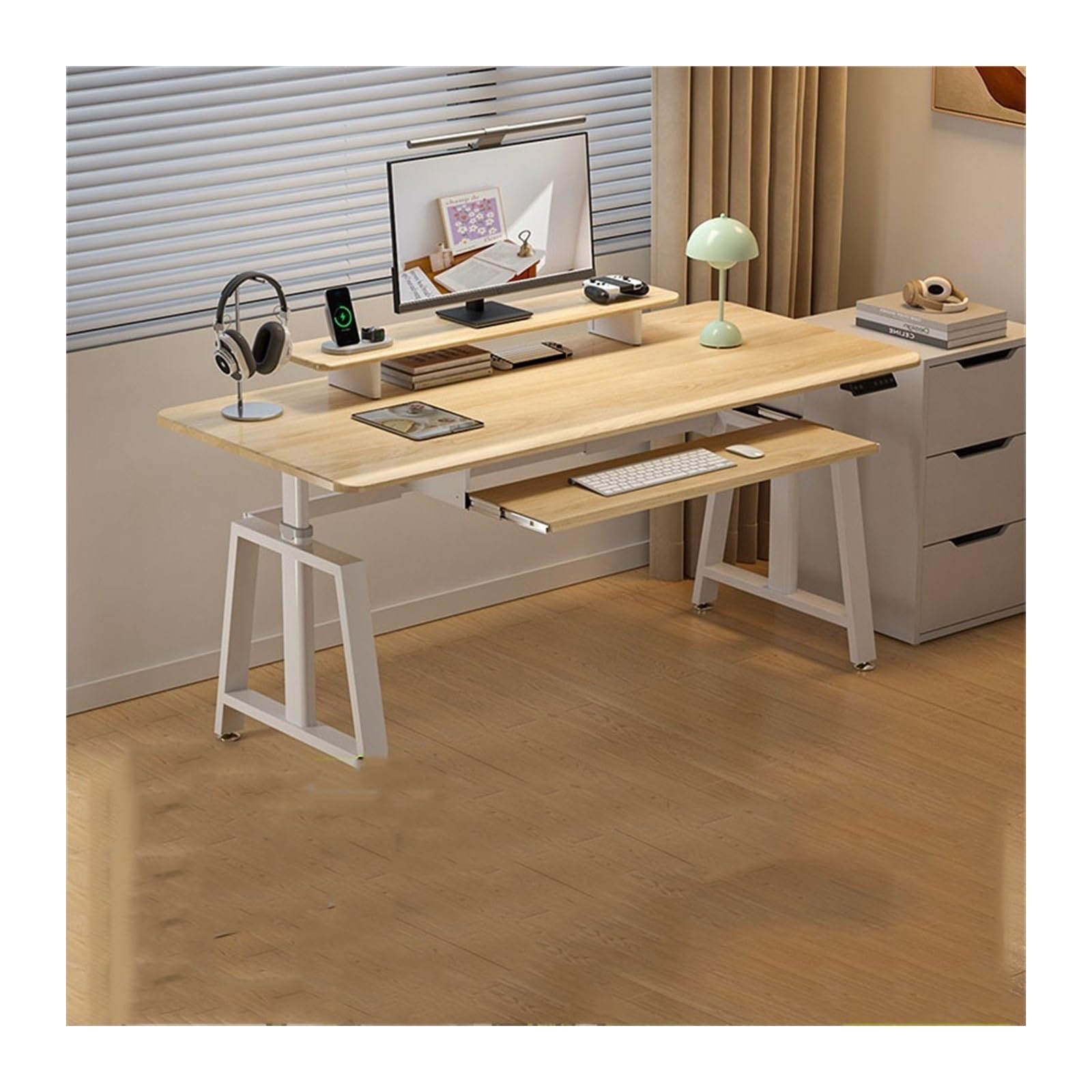 Electric Height Adjustable Desk Smart Computer Desk for Home Office Gaming 1008 Brown 160X70X66-95Cm Ergonomic Standing Desk for