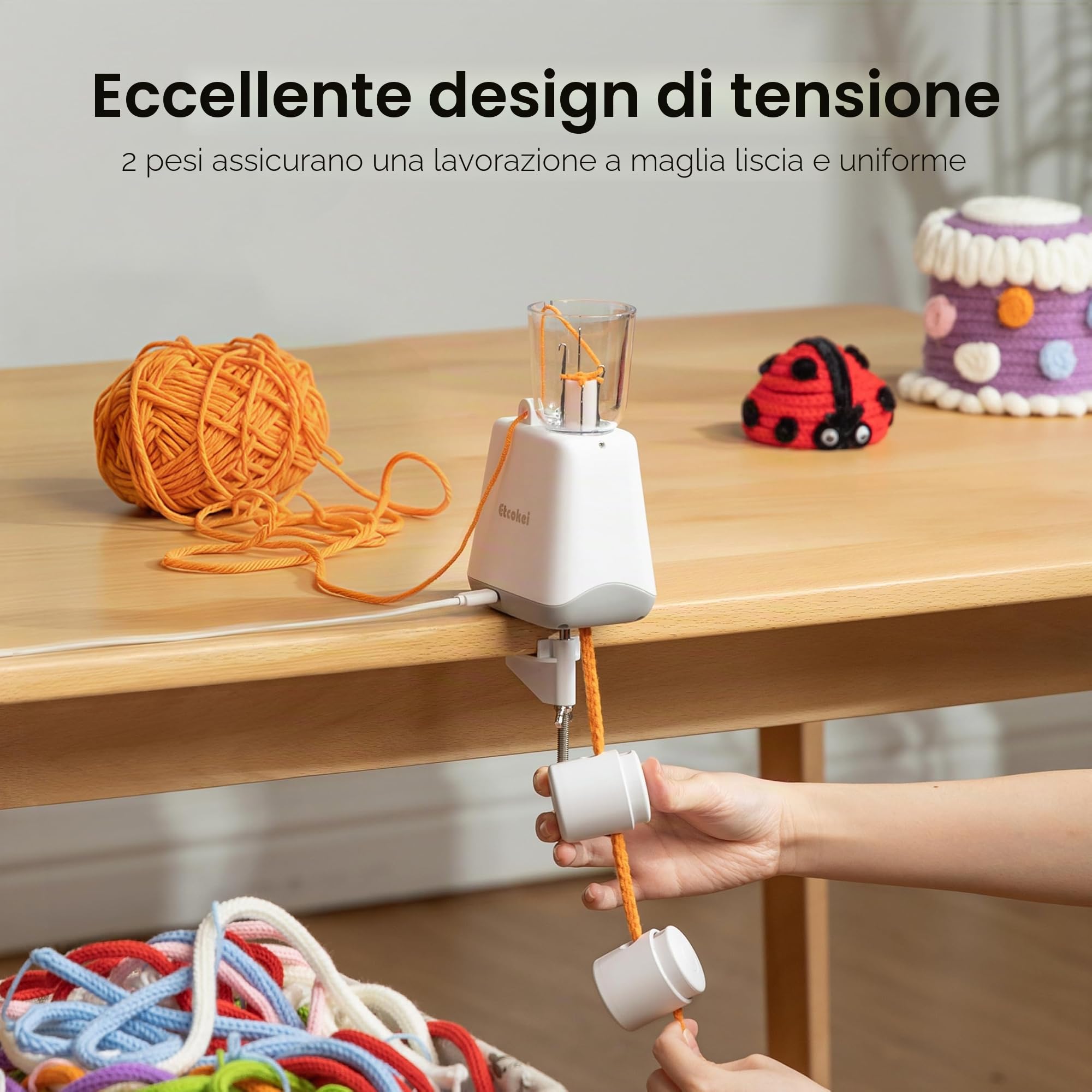 Etcokei Stickkvarn, macchina da cucito elettrica, produzione automatica di fili per maglieria per un efficace fai-da-te in un batter d'occhio, perfetto per progetti creativi (bianco)