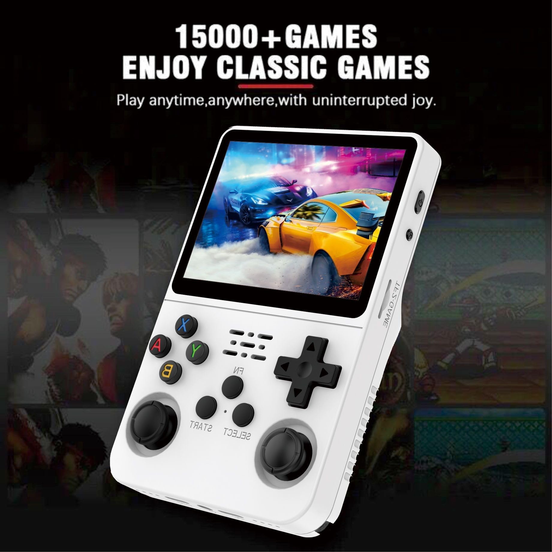 Console di gioco portatile retrò R36S - Versione aggiornata da 64 GB con 10.000 giochi integrati, schermo a colori da 3,5 pollici, connettività Wi-Fi (bianco)