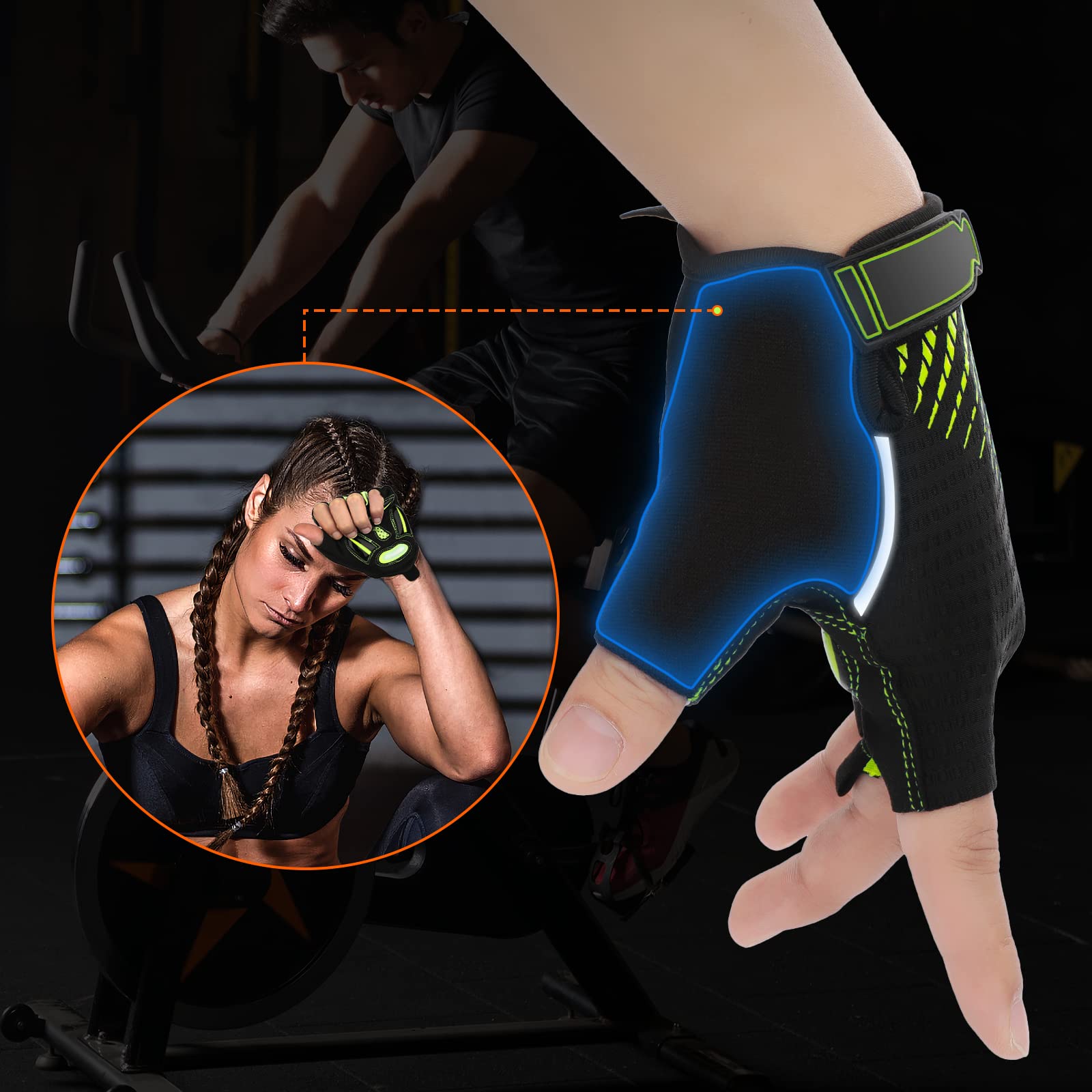 Guantes Bicicleta Montaña,Guantes Ciclismo Verano Medio Dedo para Hombres y Mujeres,Gel a Prueba GolpesTranspirableCómodoAntideslizante Adecuado para MotocicletasBiciMTBGimnasio