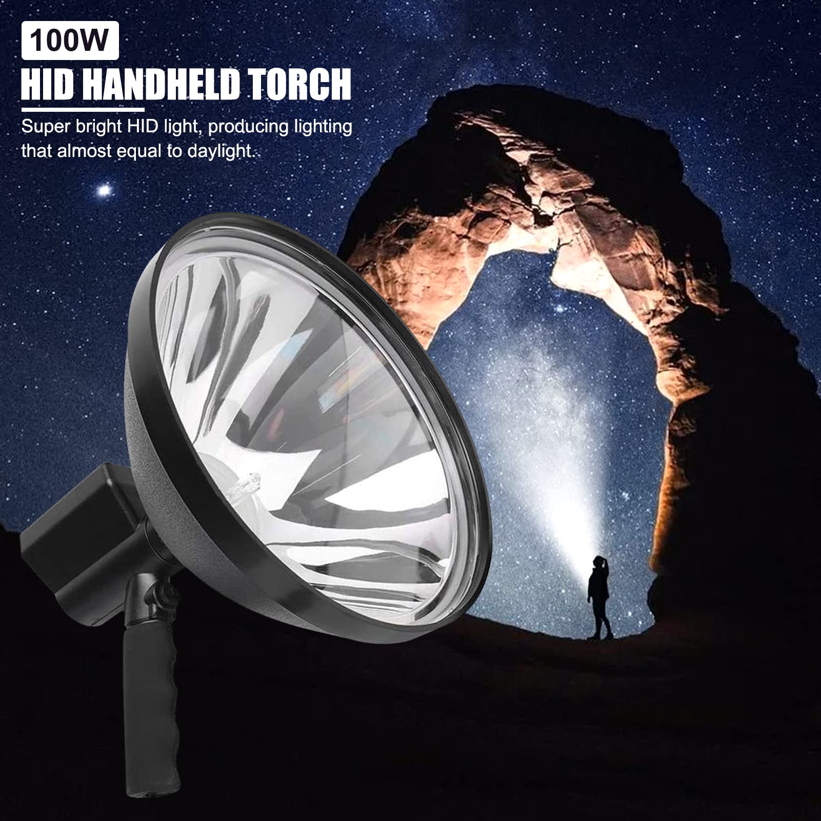 Latarka kieszonkowa 100 W HID 9 cali do użytku wewnątrz i na zewnątrz, 12 V, przenośna latarka punktowa, na kemping, do pływania łodzią, rolnictwa, reflektor roboczy