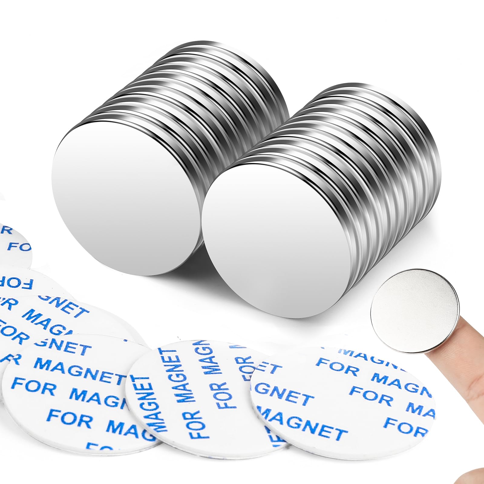 20P Super Strong Magnets, 32x2mm Heavy Duty Rare Earth Magnet with Double-Sided Adhesive Powerful Neodymium Disc Magnets for Refrigerator, DIY, Scientific, Craft, Office