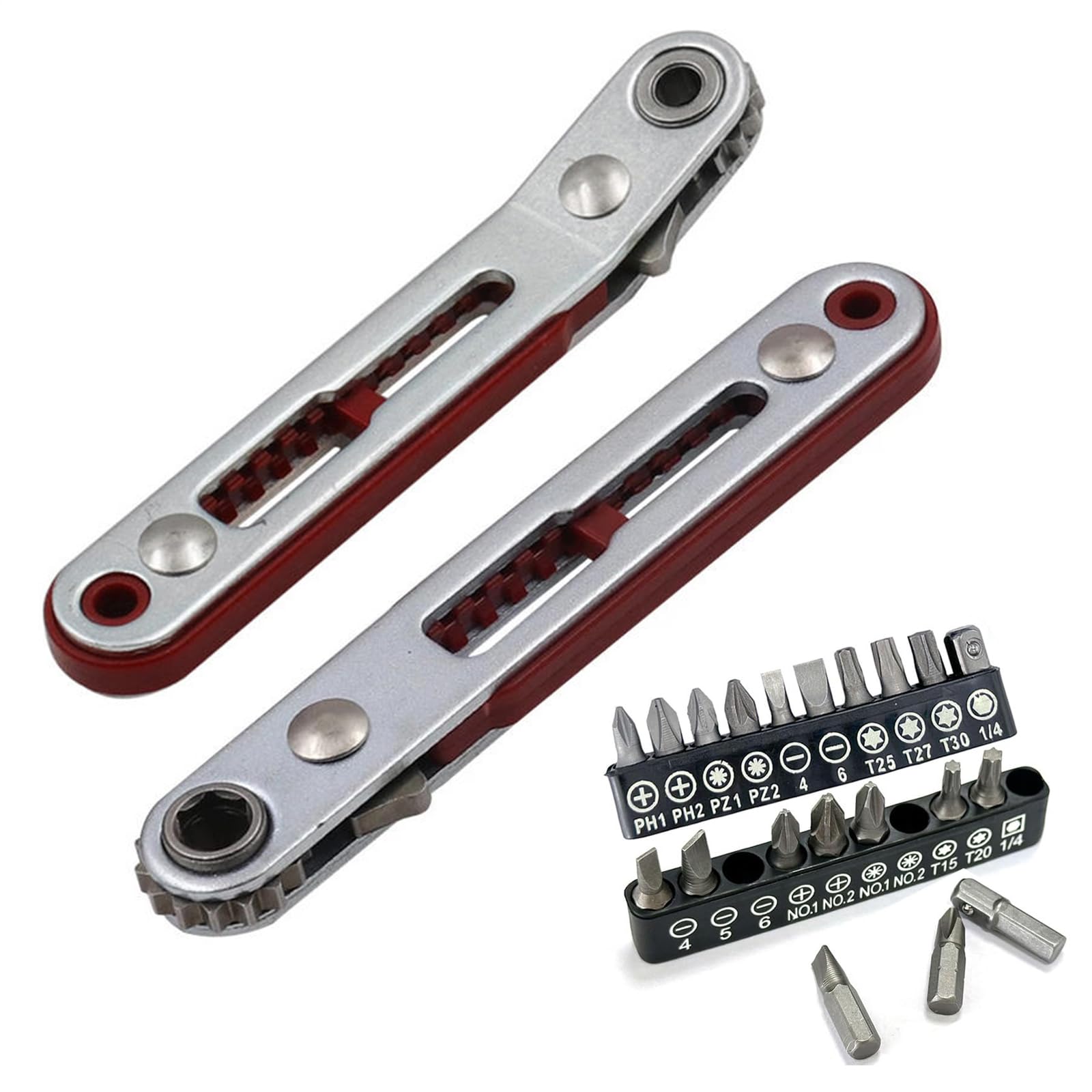 2 llaves de carraca magnéticas, mango microdestornillador de 1/4 pulgadas, trinquete reversible, juego de llaves con 20 puntas de destornillador para gadgets, coches, casas, máquinas y otros