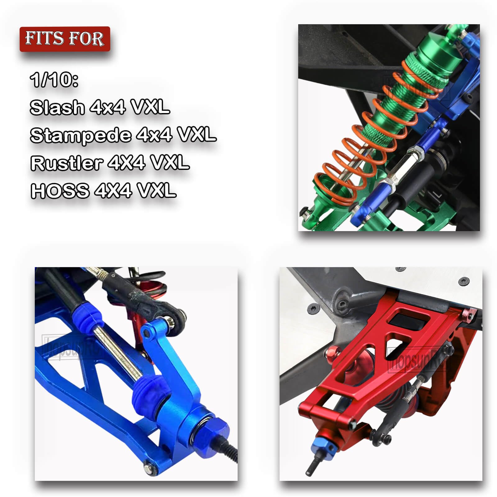 hopsupRC Upgrades for 1/10 Rustler/Stampede/Slash/Hoss 4x4 VXL,#45 Steel Drive Shaft CVD&Alloy RC Shocks&A Arms&Caster Block,Steering Blocks,Rear Stub Axle Carriers,Steering Bellcranks,Navy Blue