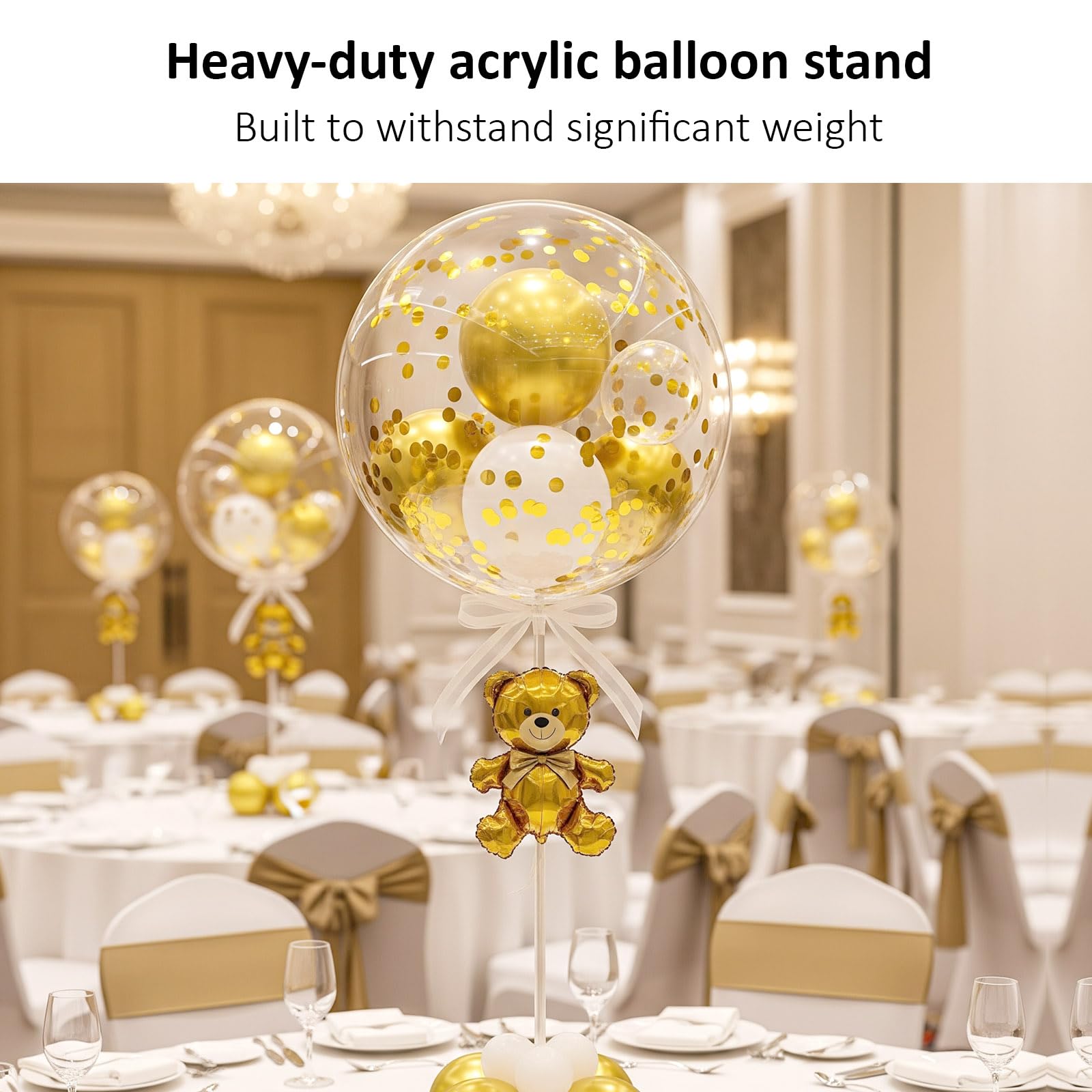 Wiederverwendbares Acryl-Ballonständer-Set – robuste Tischaufsteller mit Stäben und Basis, Ballonständer für Tafelaufsätze, Tafelaufsatz, Tischdekorationen für Partys (6 Stück, 61 cm)