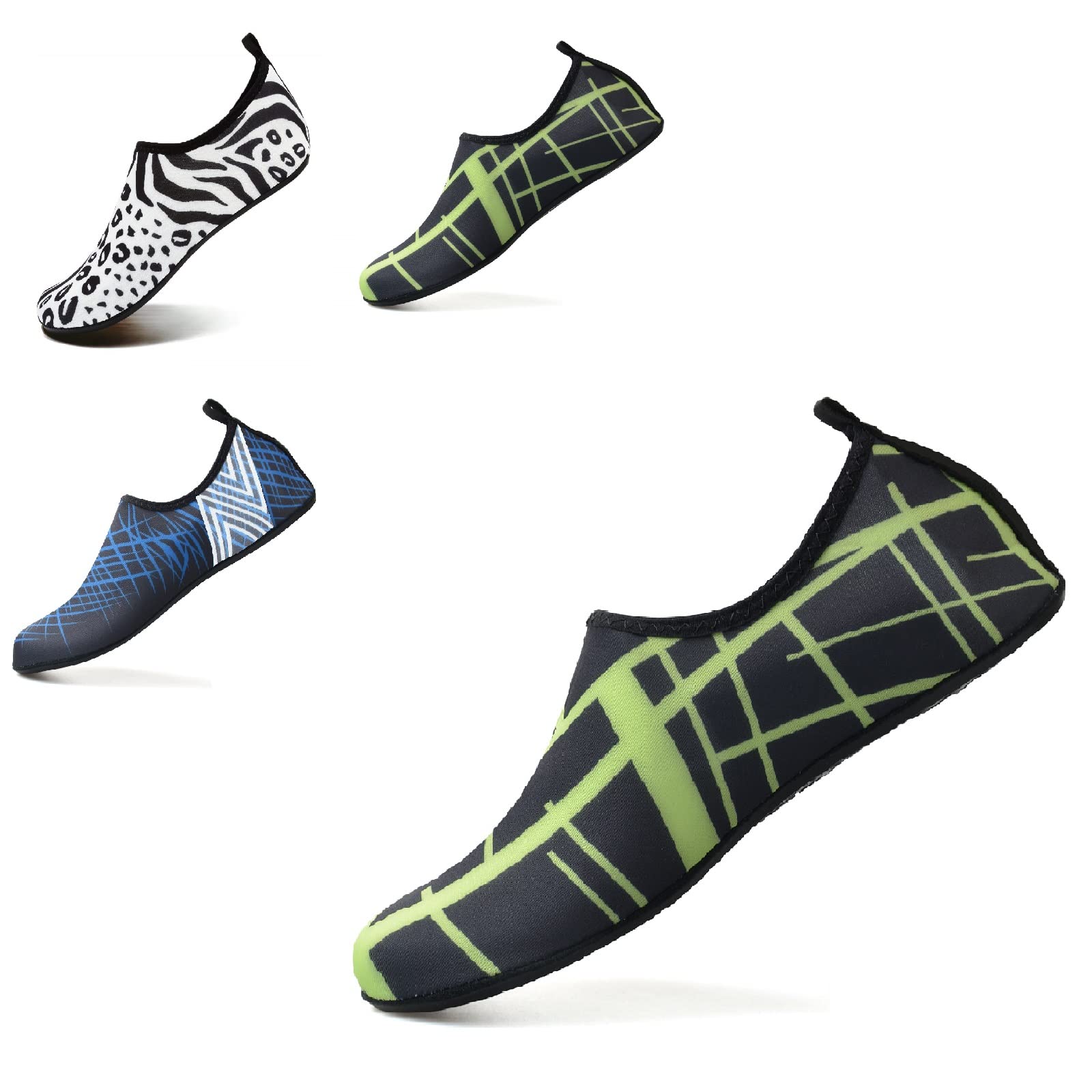 Men Women Water Shoes Big Large Size Barefoot Unisex Aqua Socks Slip-on for Indoor Outdoor Snorkeling Water Shoes Anti-Slip Hard Sole Leopard Water Shoes (36/37, Yellow Stripe)