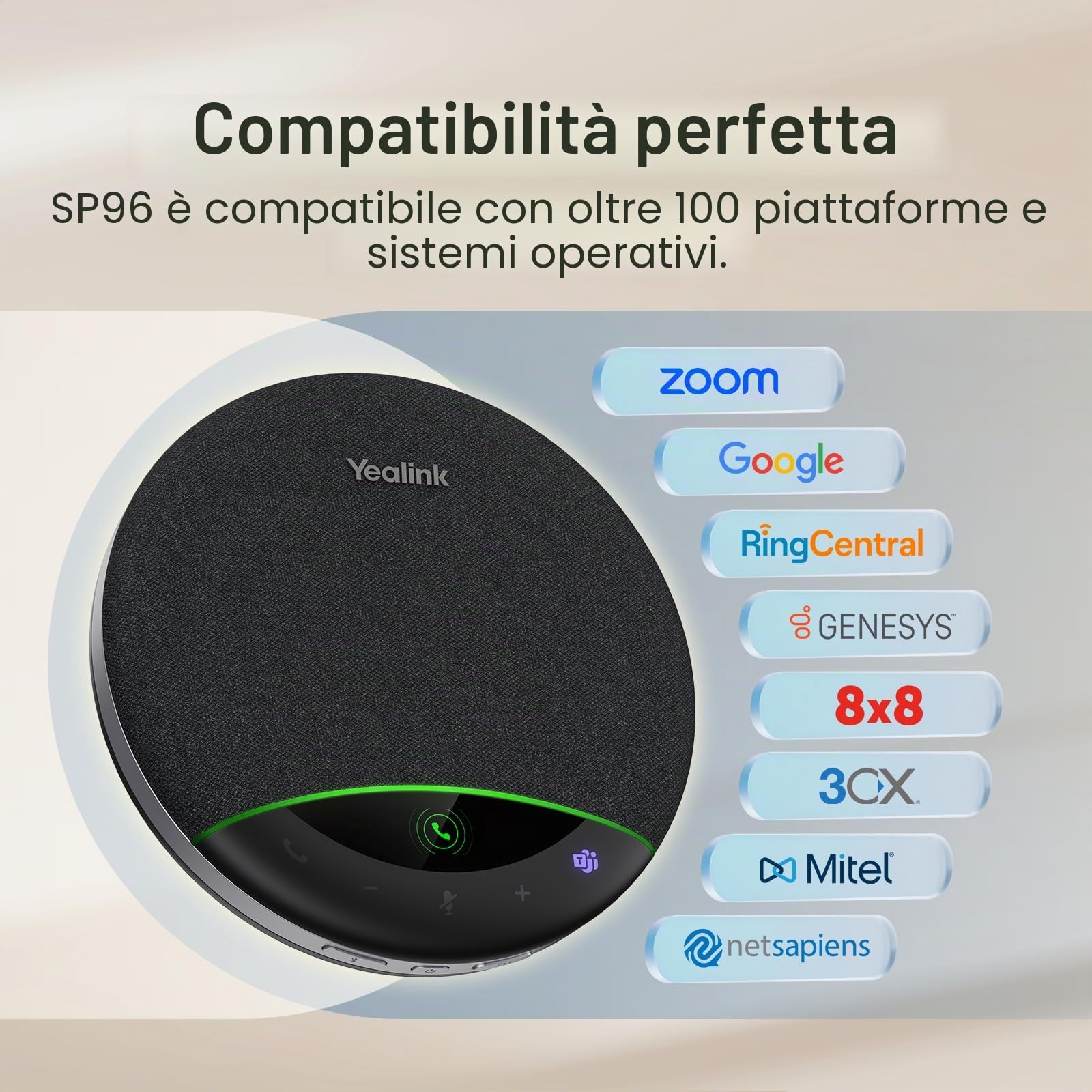Yealink SP96 Altoparlante Bluetooth per conferenze, altoparlante wireless portatile con portata di 30 m, 6 microfoni ANC, 26 ore di autonomia in conversazione, microfono per conferenze per 12 persone