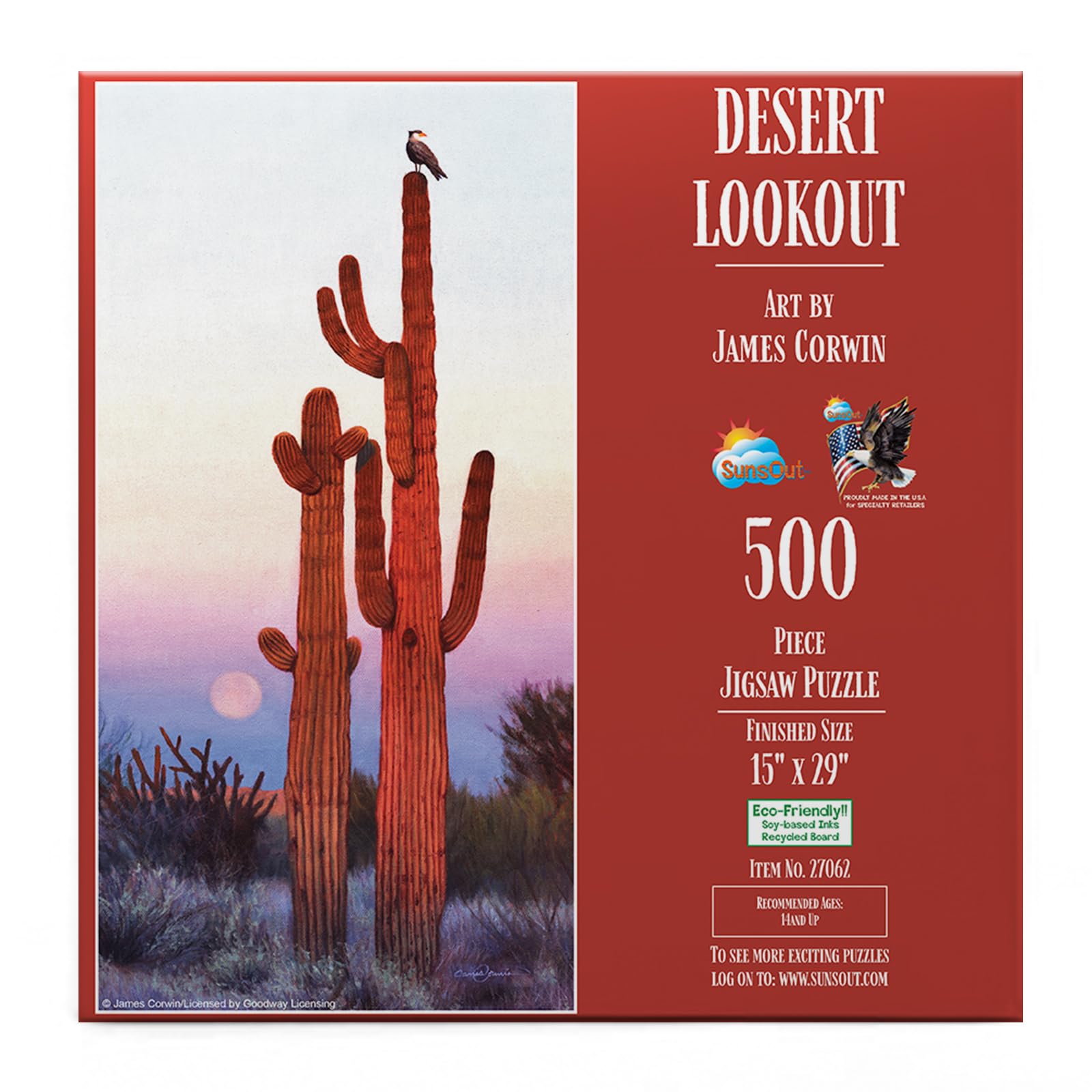SUNSOUT INC - Desert Lookout - 500 pc Jigsaw Puzzle by Artist: James Corwin - Finished Size 15" x 29" - MPN# 27062