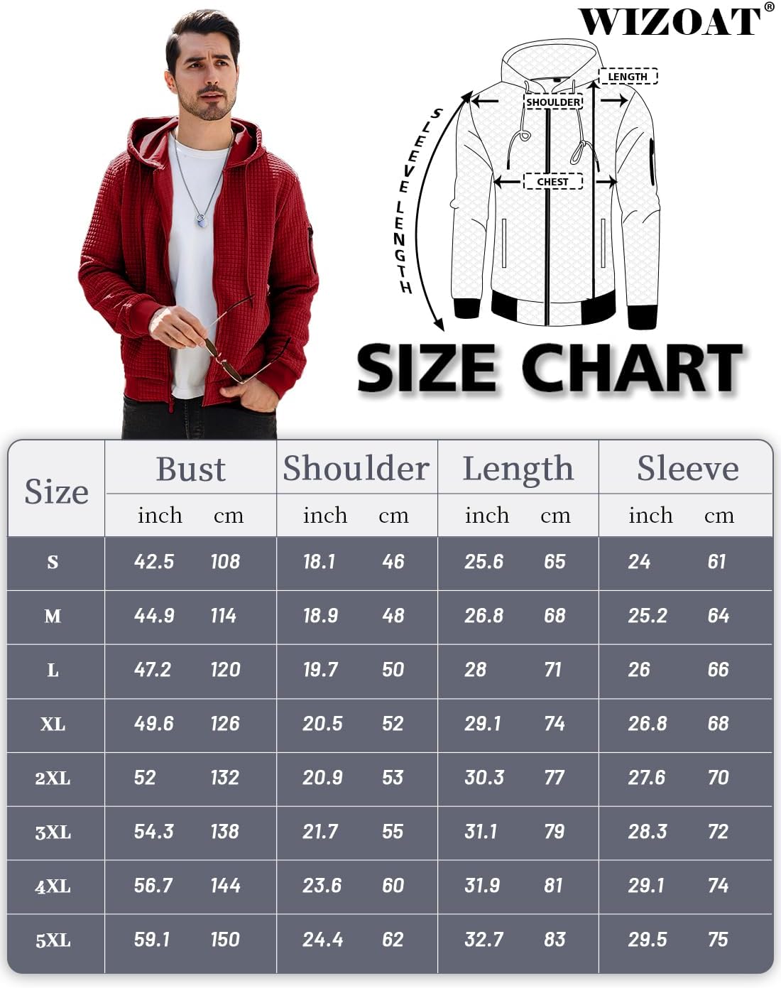 Wizoat Mens Zip Up Hoodie Full-Zip Sweatshirt Lightweight Loose Fit Hooded Jackets