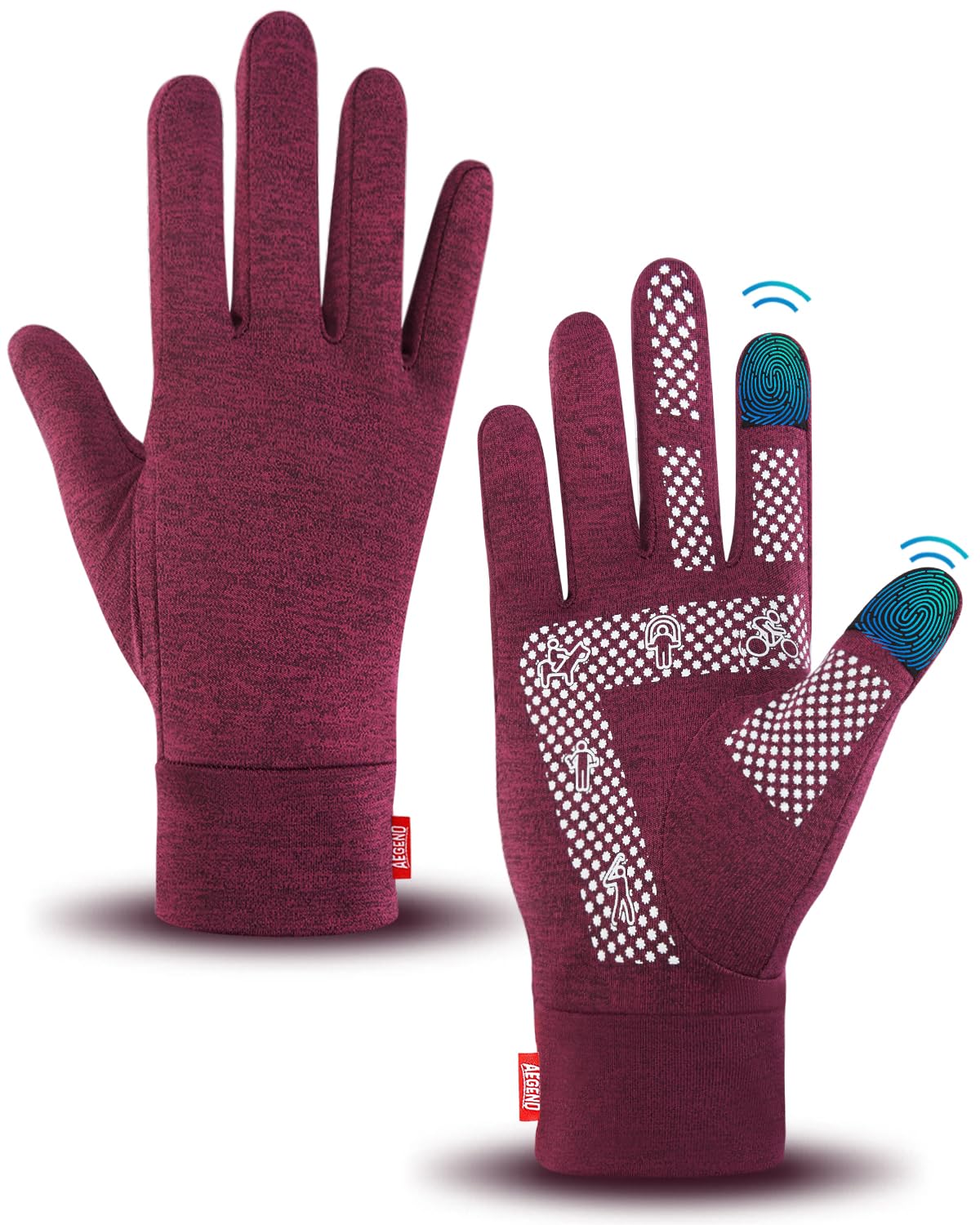 Aegend Lightweight Winter Gloves for Men Women, Warm Running Gloves Touchscreen Thermal Glove Liners for Cold Weather Driving, Cycling &amp; Hiking, Non-Slip, Elastic Cuff, Stretchy, Durable