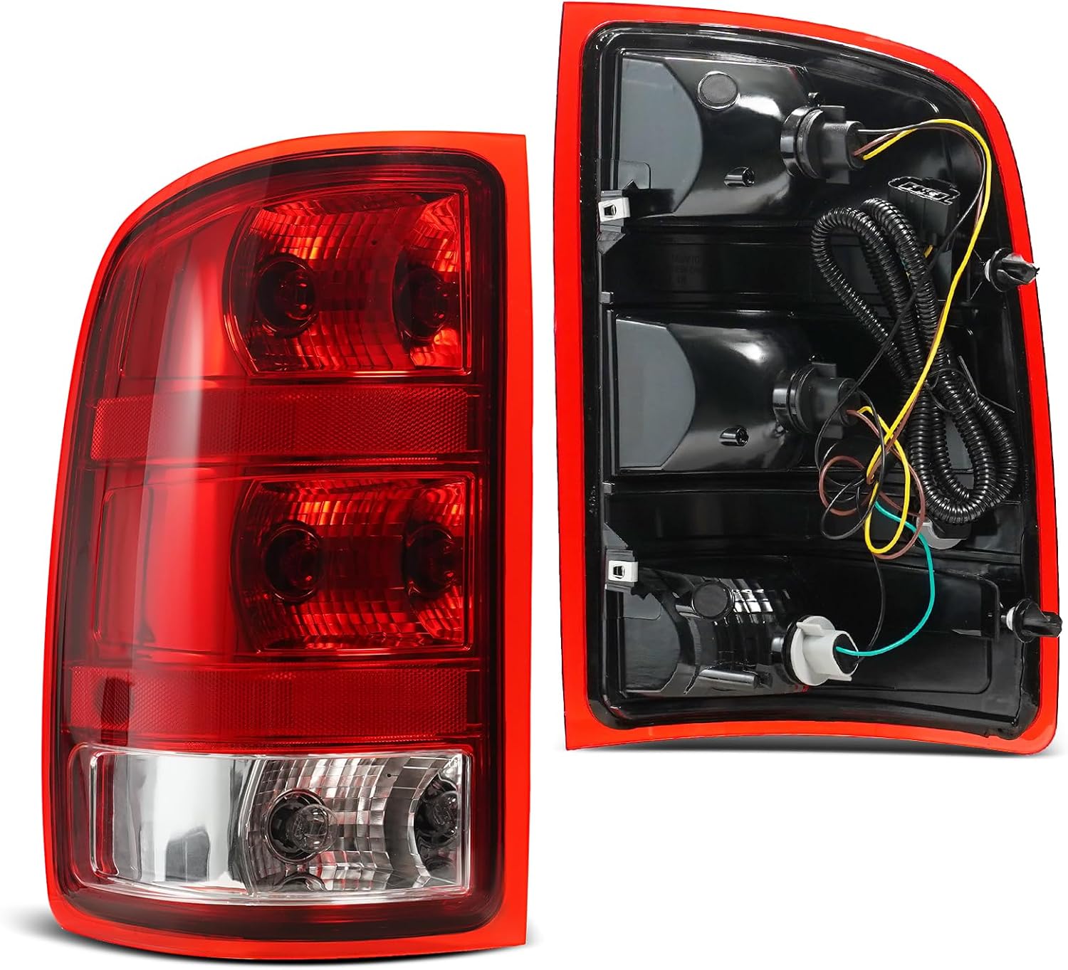 Pair Tail Lights Compatible with 2007-2013 GMC Sierra 1500 2500HD 3500HD Halogen Taillights with Bulbs and Harness Rear Brake Signal Assemblies Replace OEM # ‎25958484 25958485