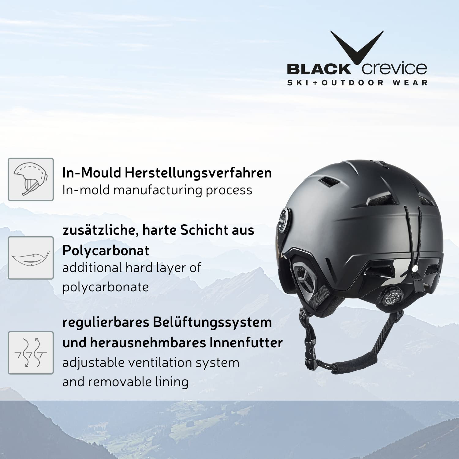 BLACK CREVICE Skihelm Casco de esquí Vail I Casco de esquí de diseño Deportivo para Hombre y Mujer I Casco de esquí de policarbonato Transpirable I Talla Ajustable