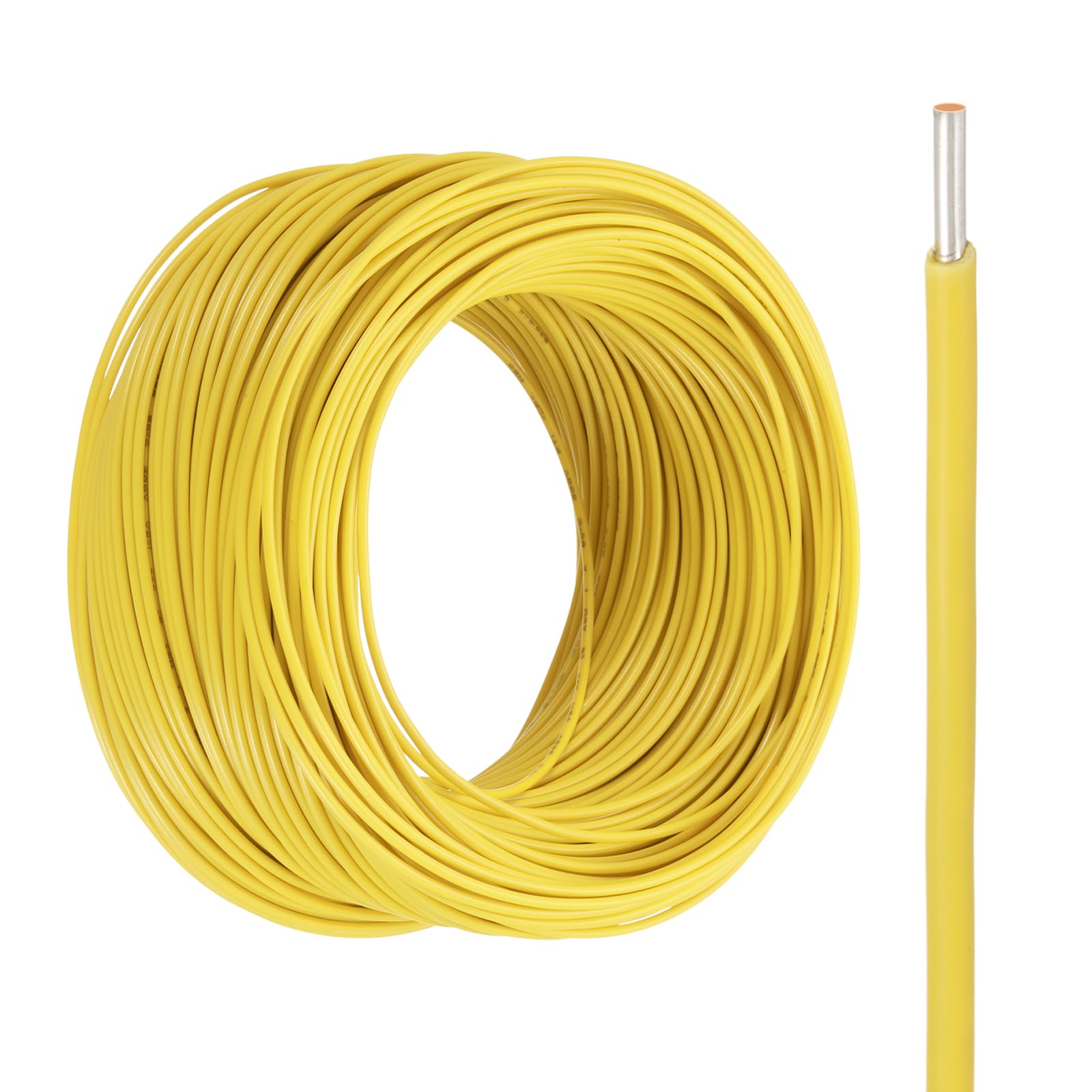 sourcing map UL1007 Solid Core Wire, 24 Gauge 200FT 300V 24 AWG Electrical Wire Tinned Copper PVC 80 Degree High Temp Internal Wiring for Fixed Installations, Appliances, Yellow