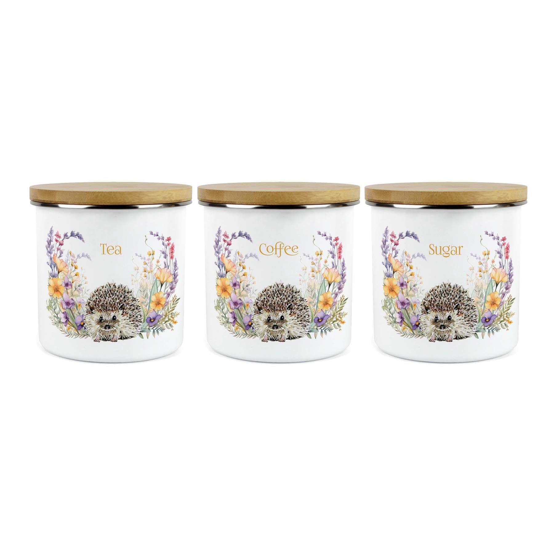 Purely Home Hedgehog Tea, Coffee & Sugar Canister Set - Enamel - Extra Large