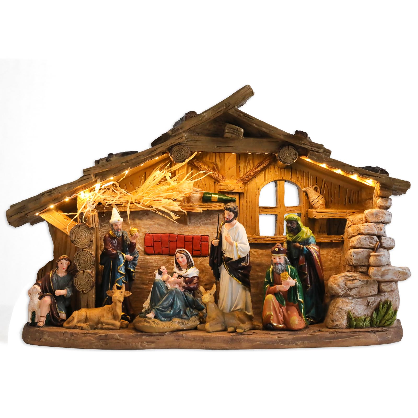 Belén para interiores de 10.2 pulgadas de Navidad, pueblo musical, pesebre, juegos de pesebre, figuras de Navidad de Jesús, decoraciones de Navidad