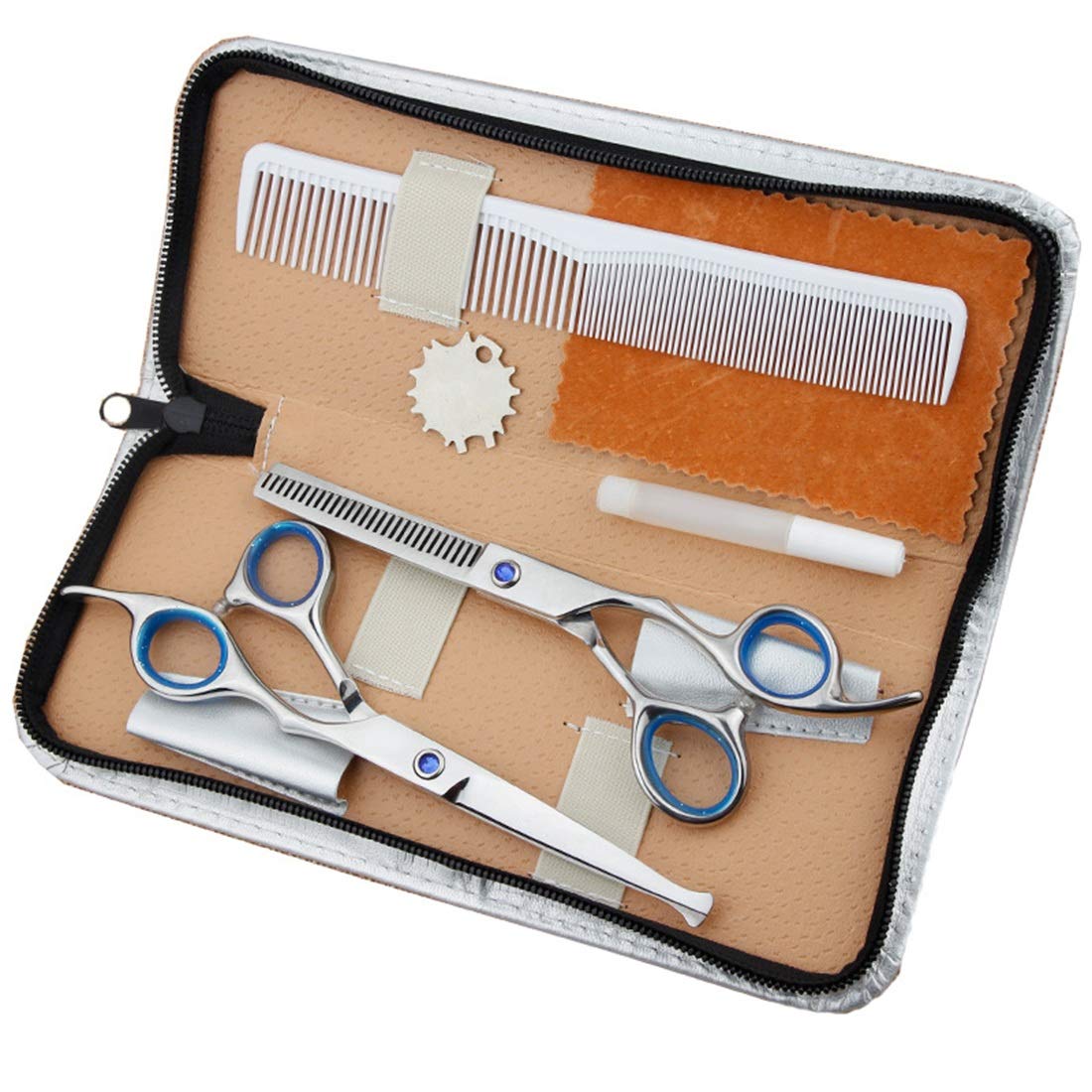 Forbici da parrucchiere professionali Testa tonda Taglio piatto Frangia Taglio Denti Taglio Taglio sottile Set di strumenti per taglio di capelli per la casa, Resistente alla corrosione, Resistente
